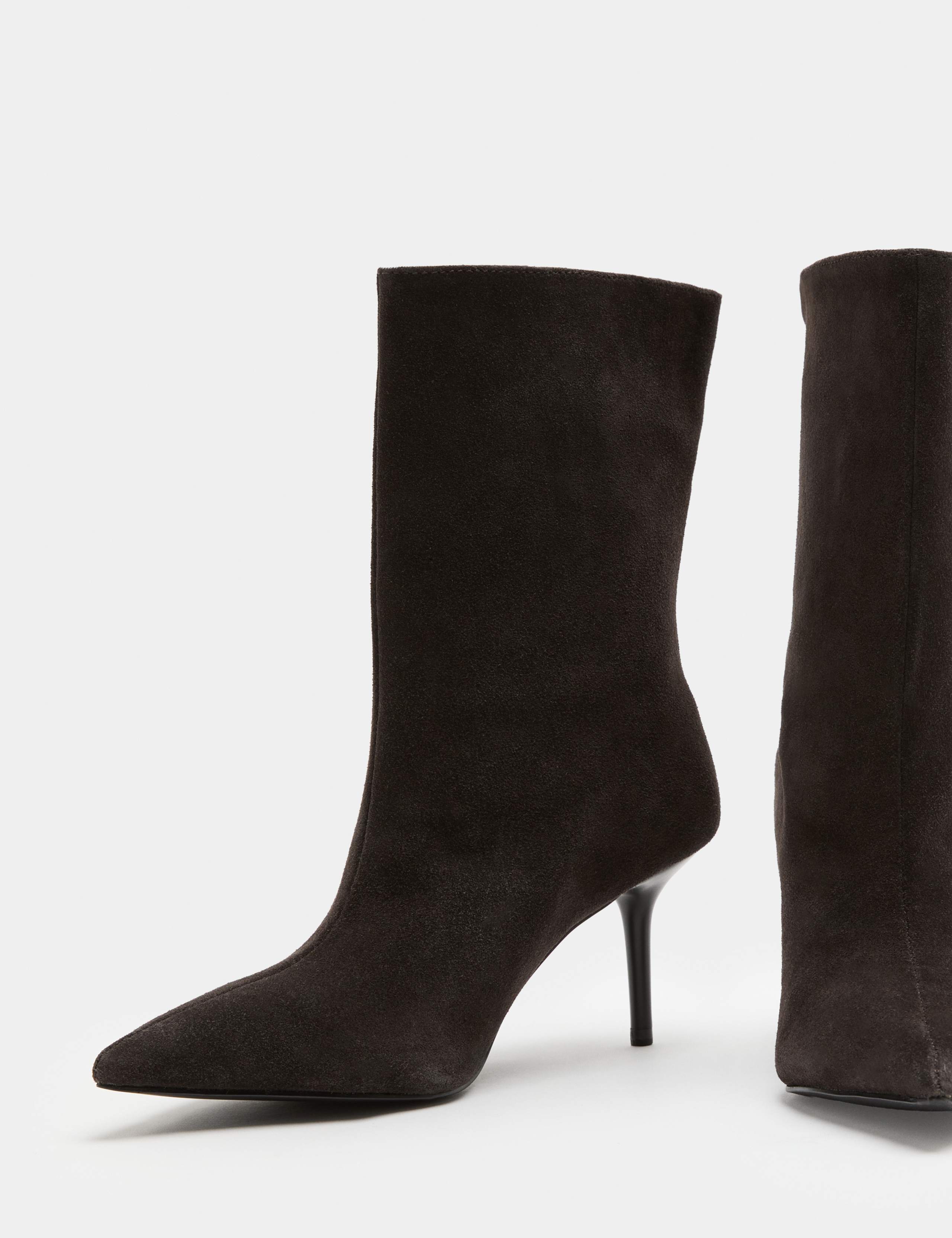 Suede Pointed Toe Stiletto Heel Mid Calf Boots