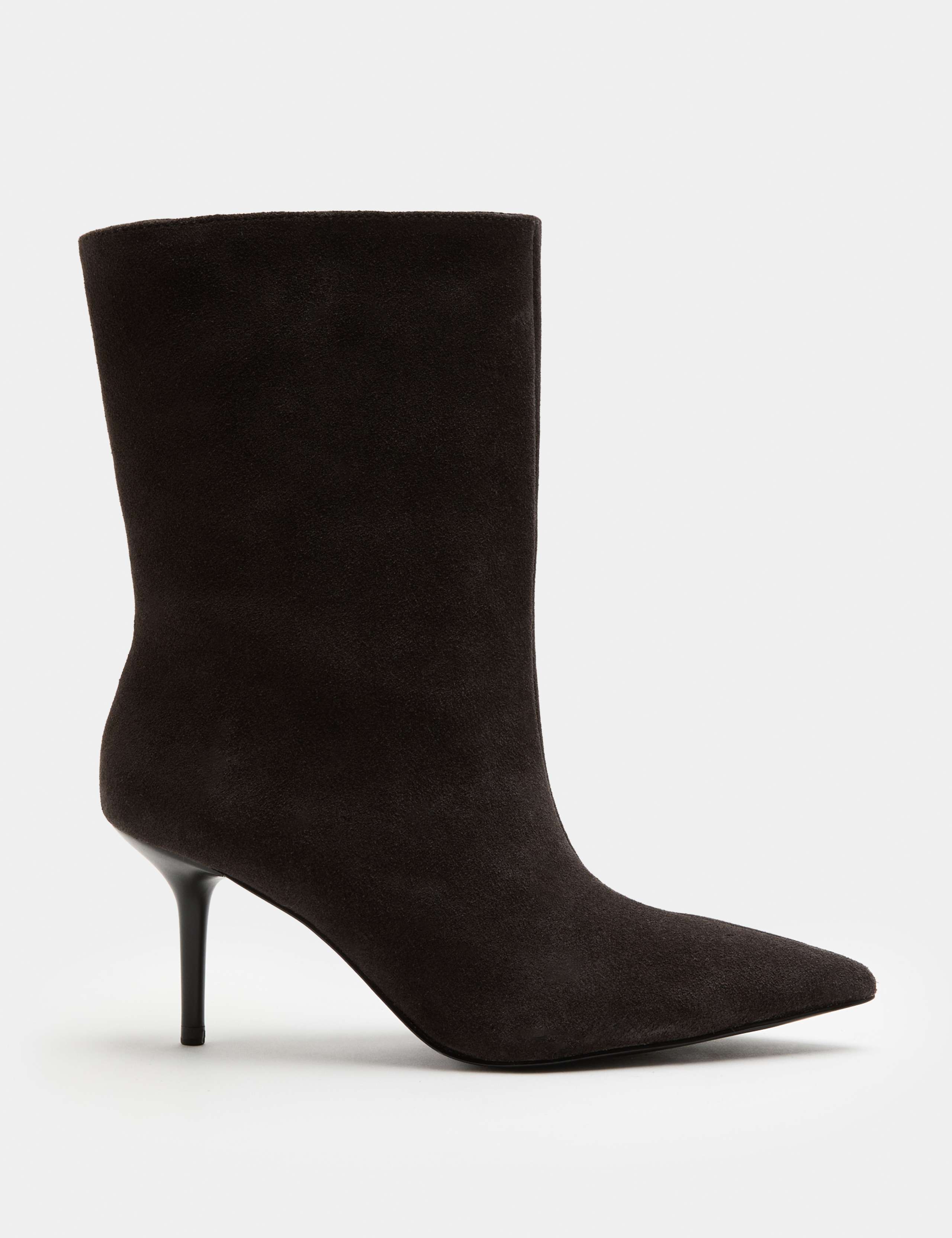 Suede Pointed Toe Stiletto Heel Mid Calf Boots