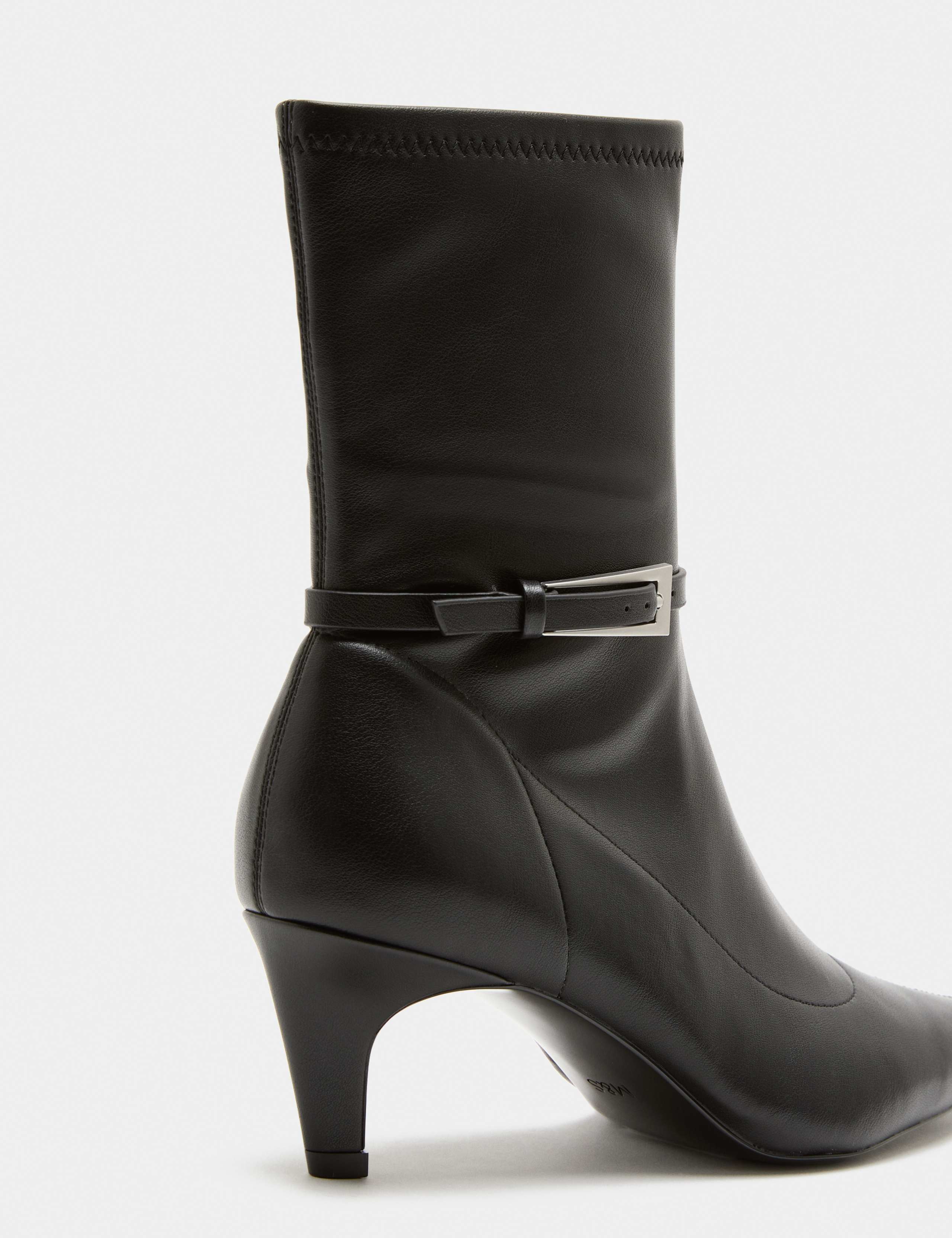 Buckle Kitten Heel Pointed Toe Sock Boots