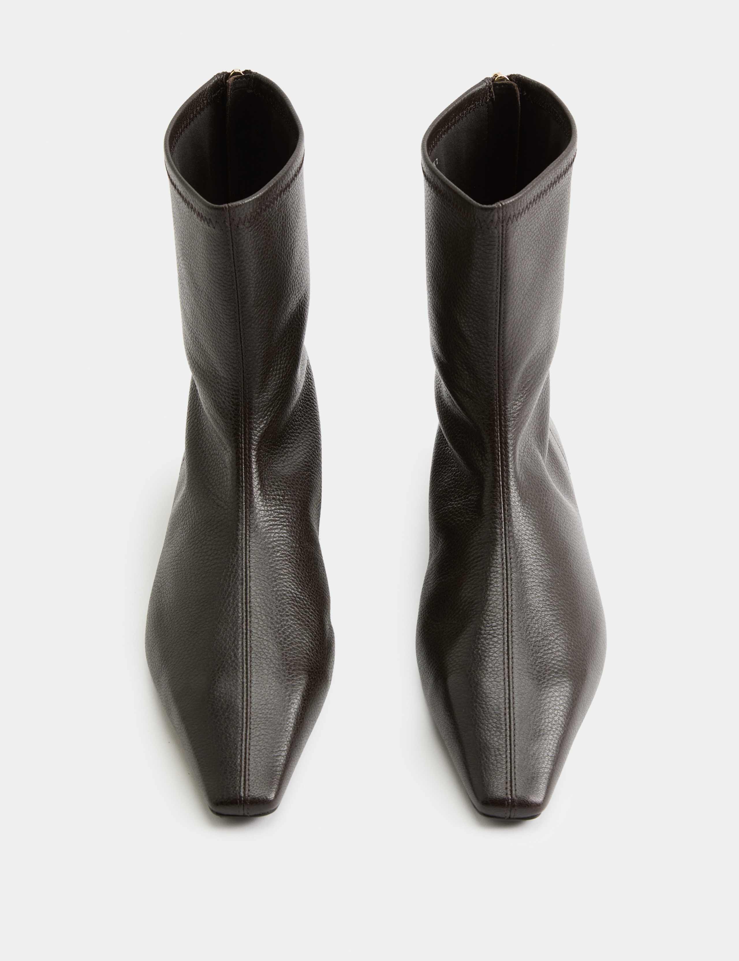 Leather Flat Chisel Toe Sock Boot
