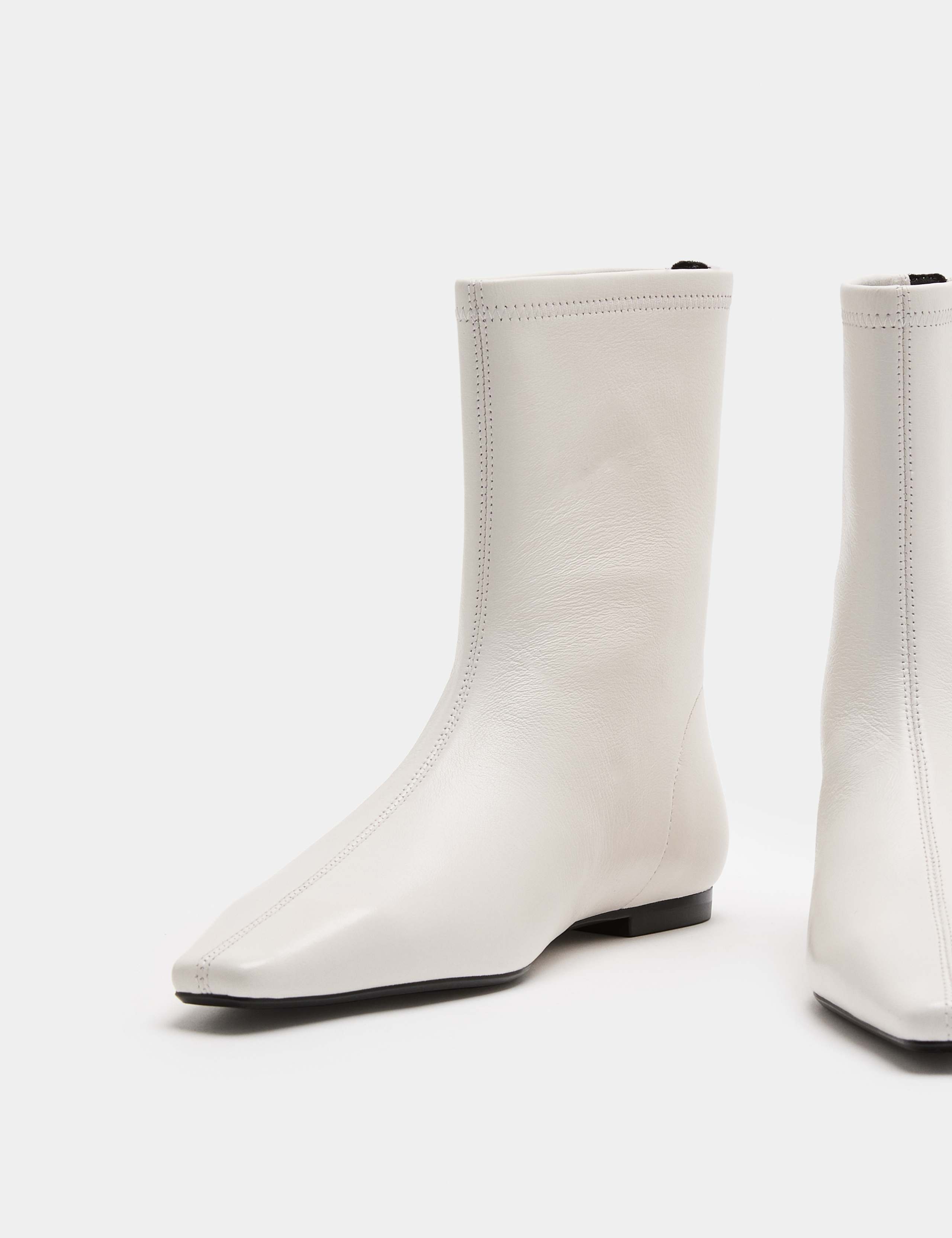 Leather Flat Chisel Toe Sock Boot