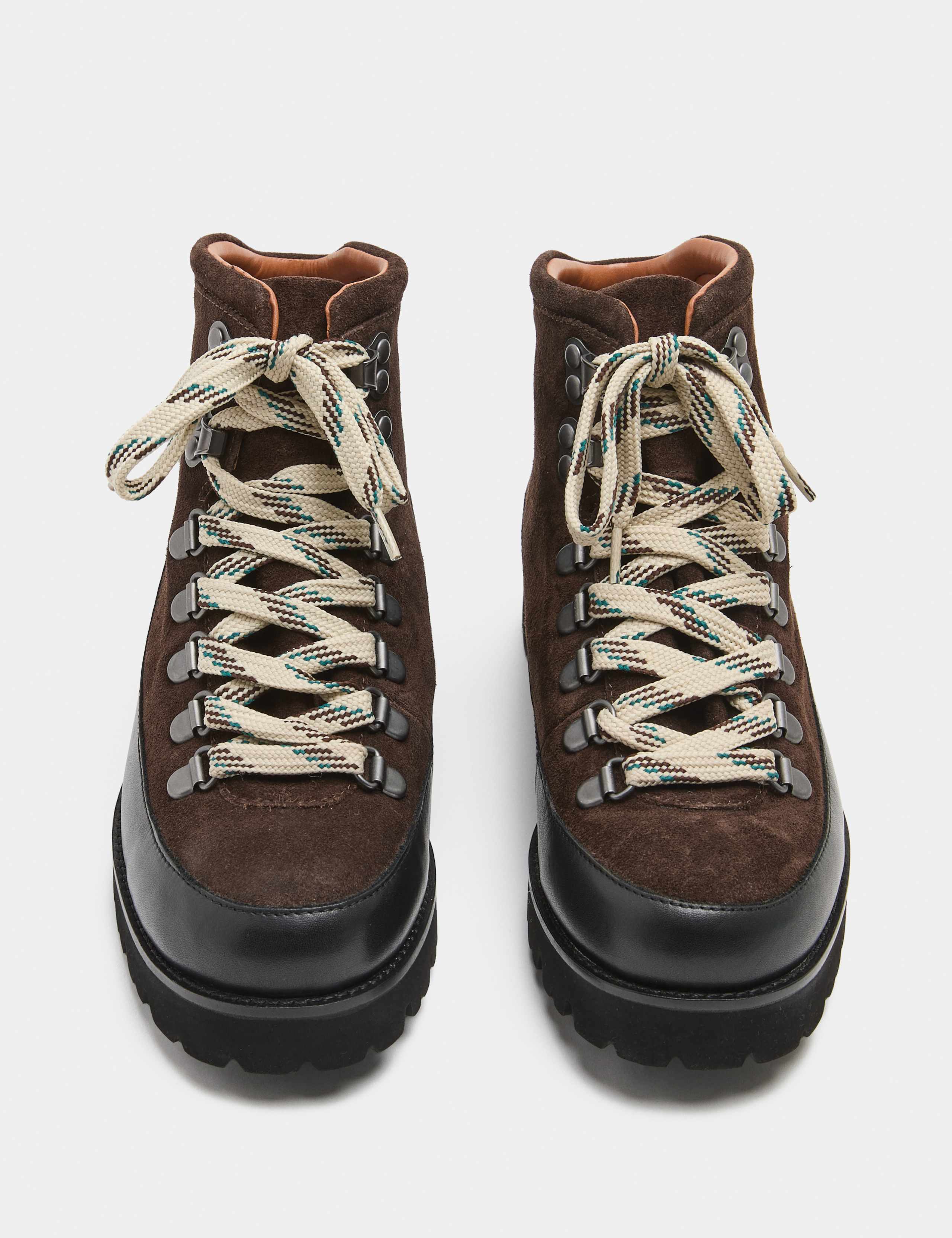 Suede Hiker Lace Up Block Heel Walking Boots