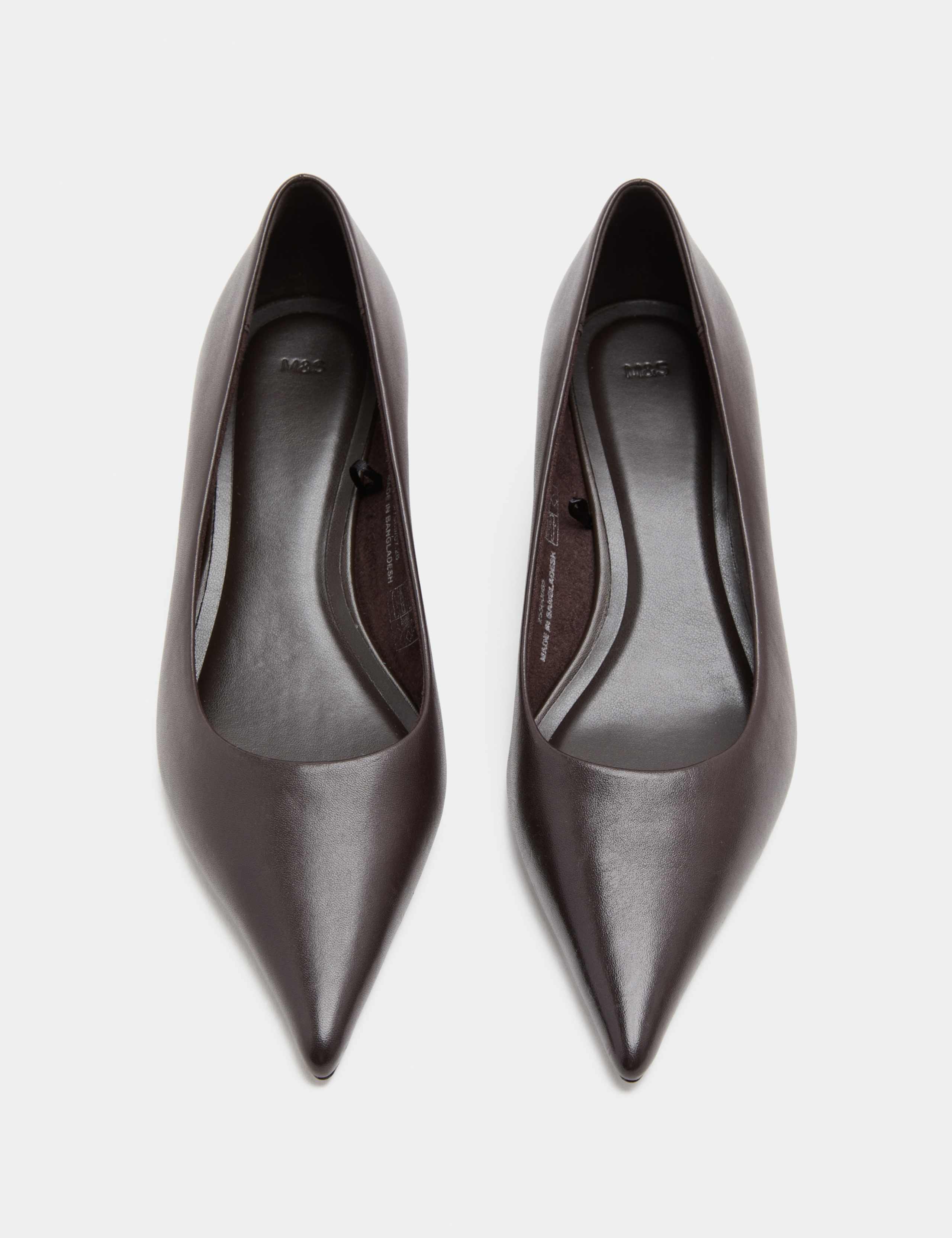 Leather Wedge Heel Pointed Toe Court Shoes