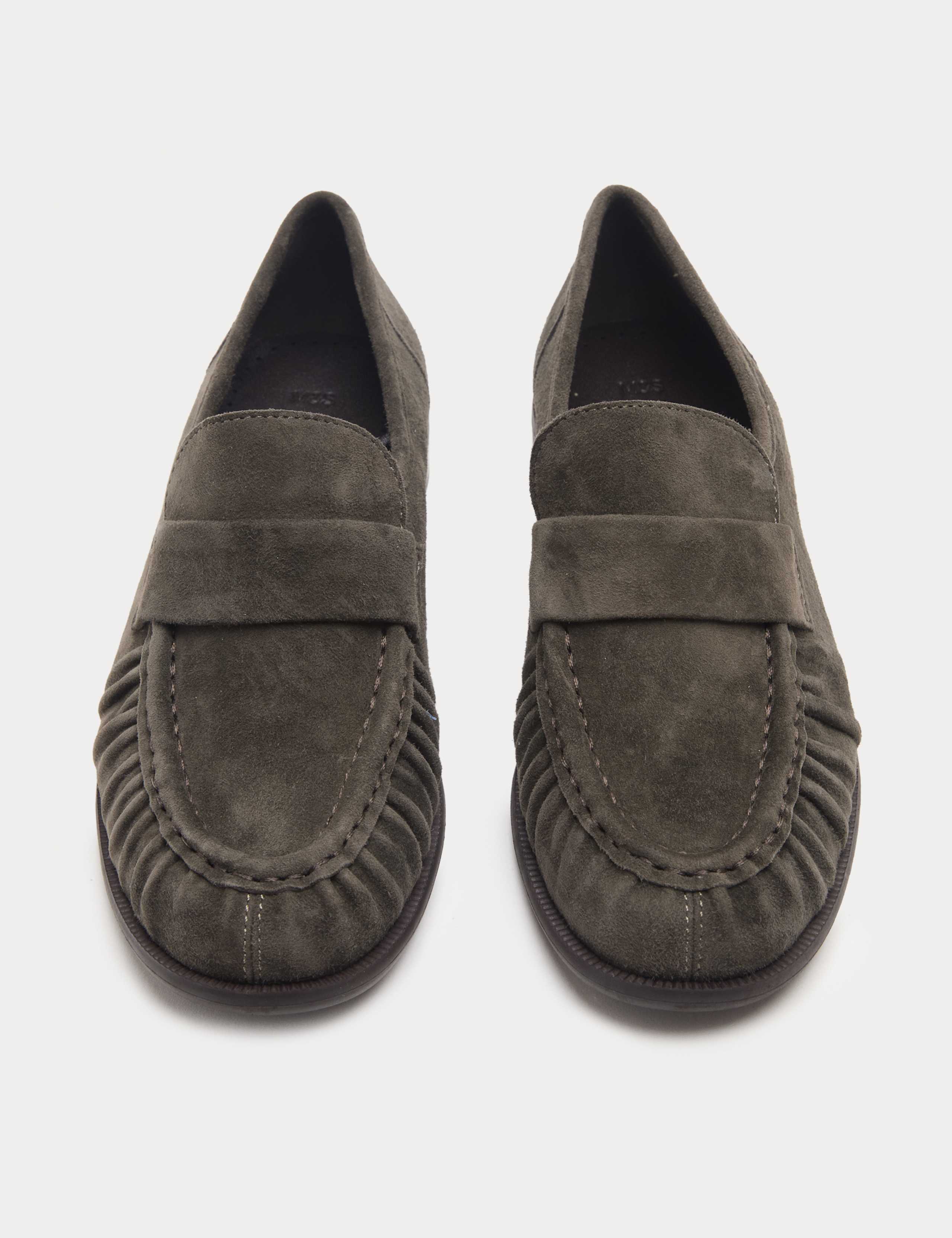 Suede Ruched Block Heel Loafers