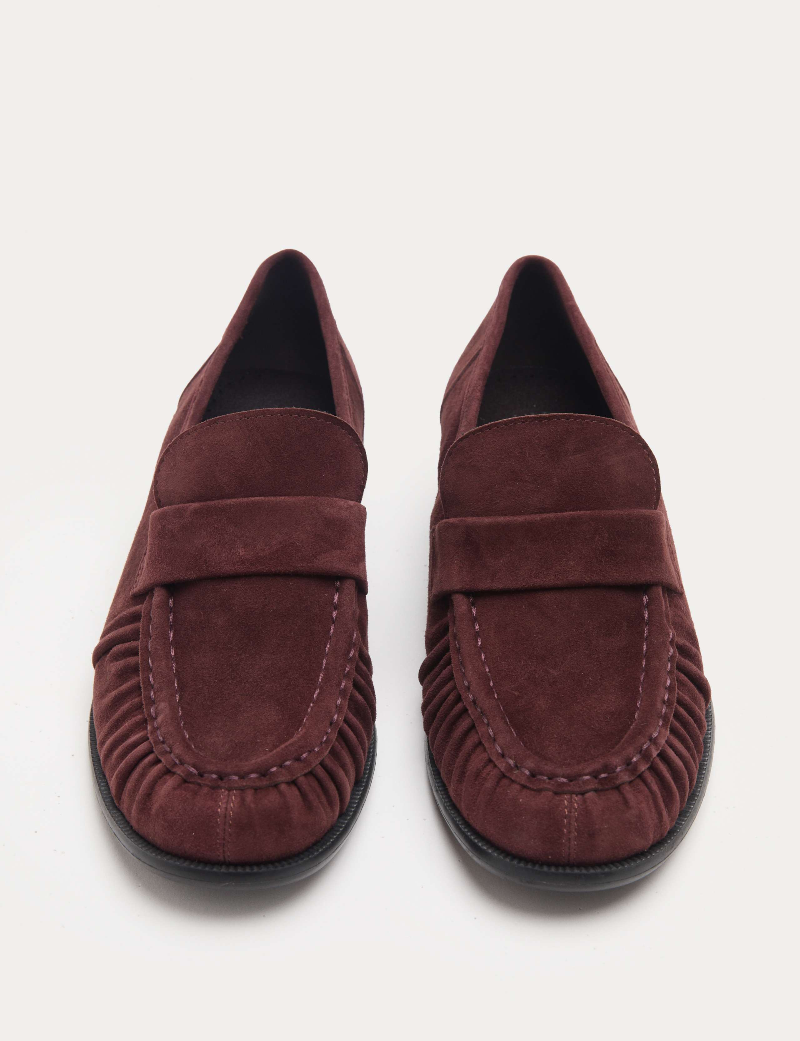 Suede Ruched Block Heel Loafers