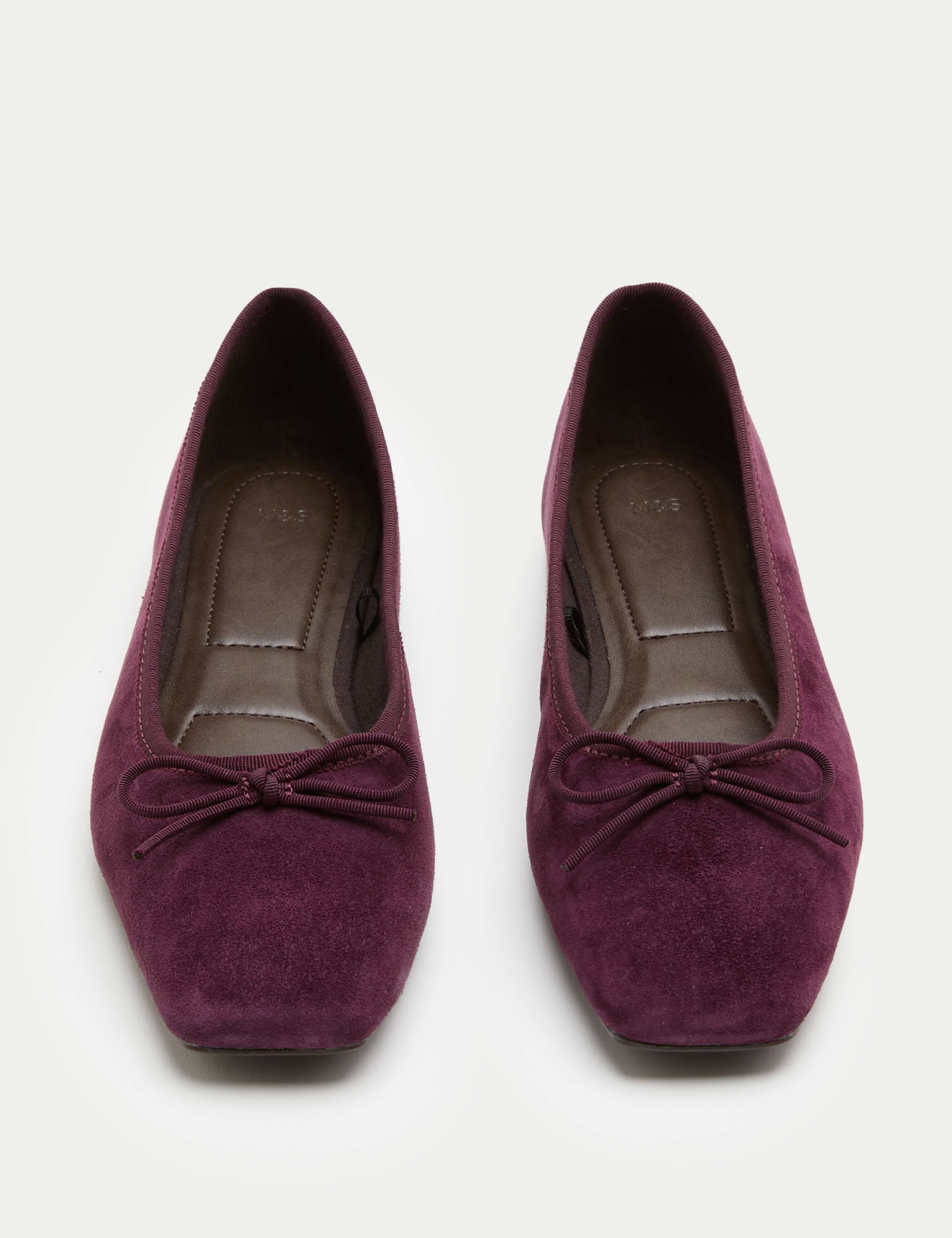 Suede Bow Square Toe Ballet Pumps