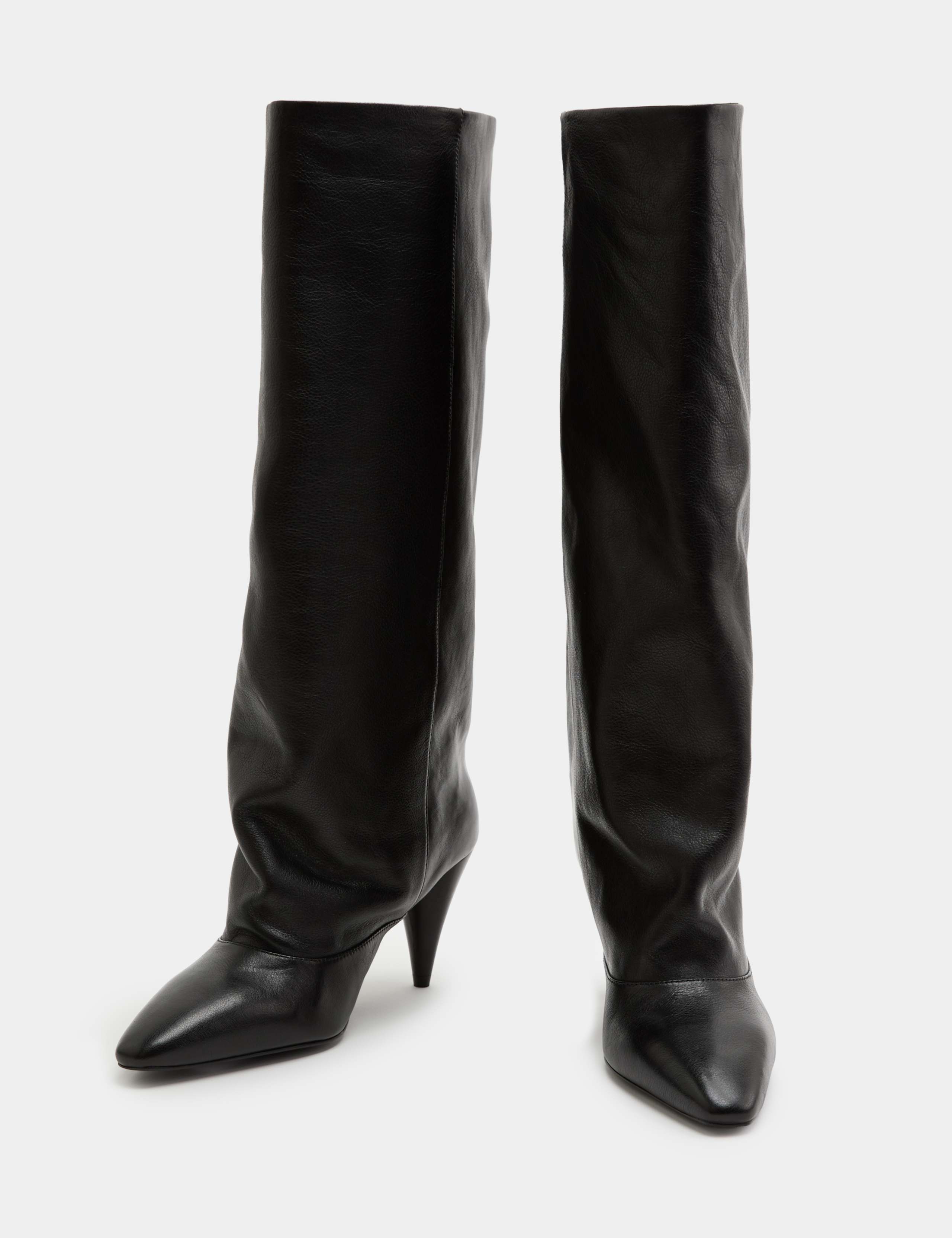 Leather Ruched Stiletto Heel Knee High Boots