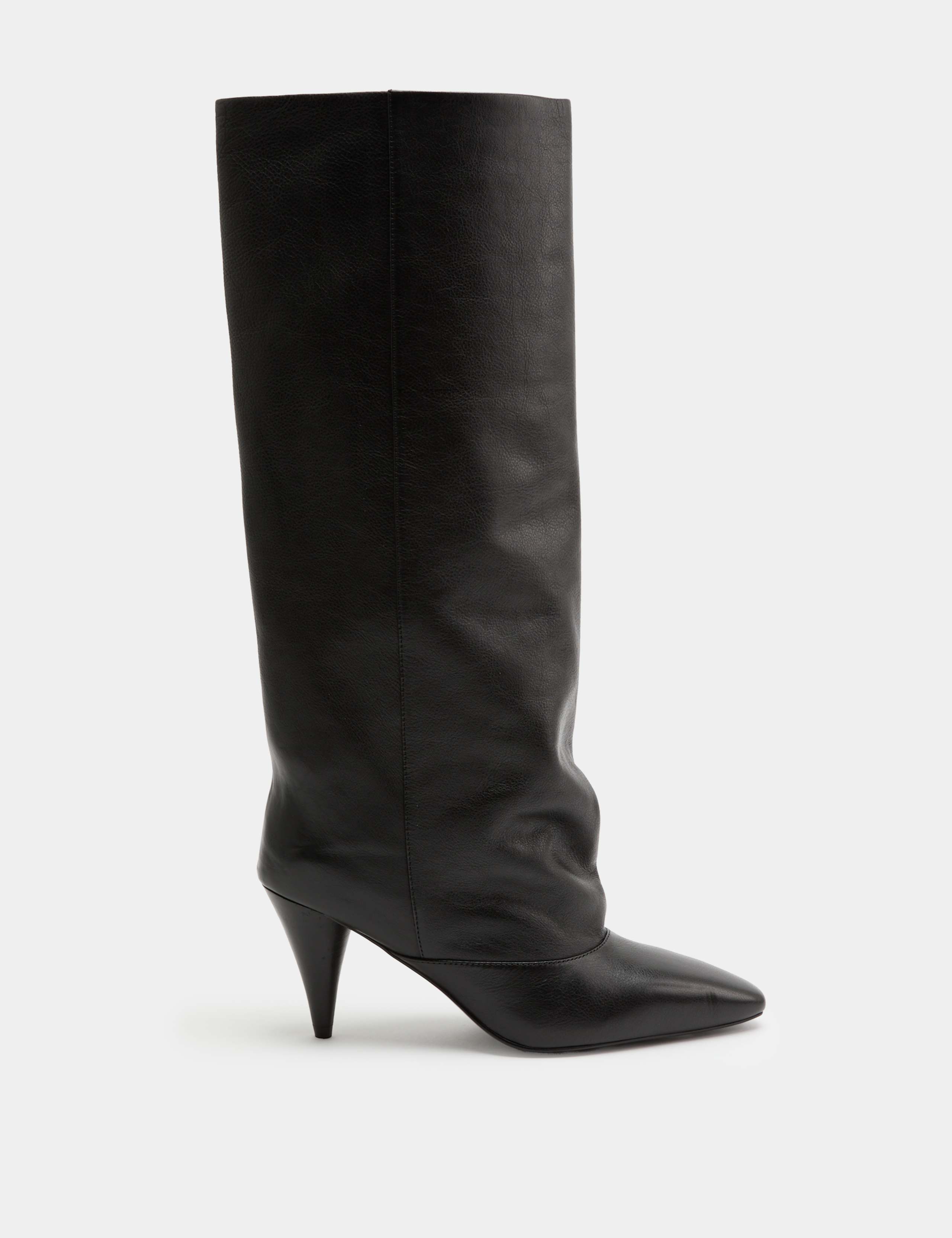 Leather Ruched Stiletto Heel Knee High Boots