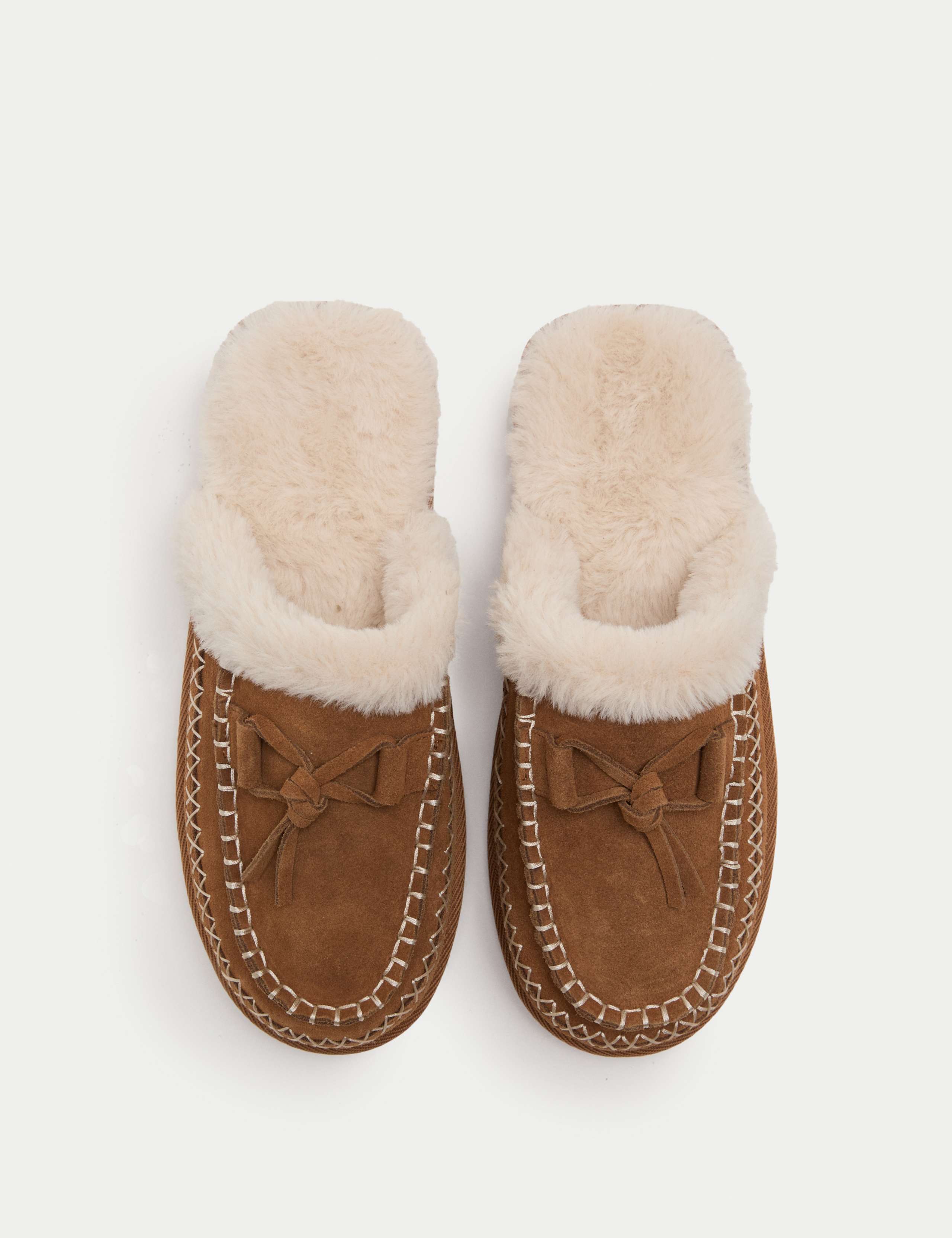 Suede Faux Fur Lined Stitch Detail Clog Slippers