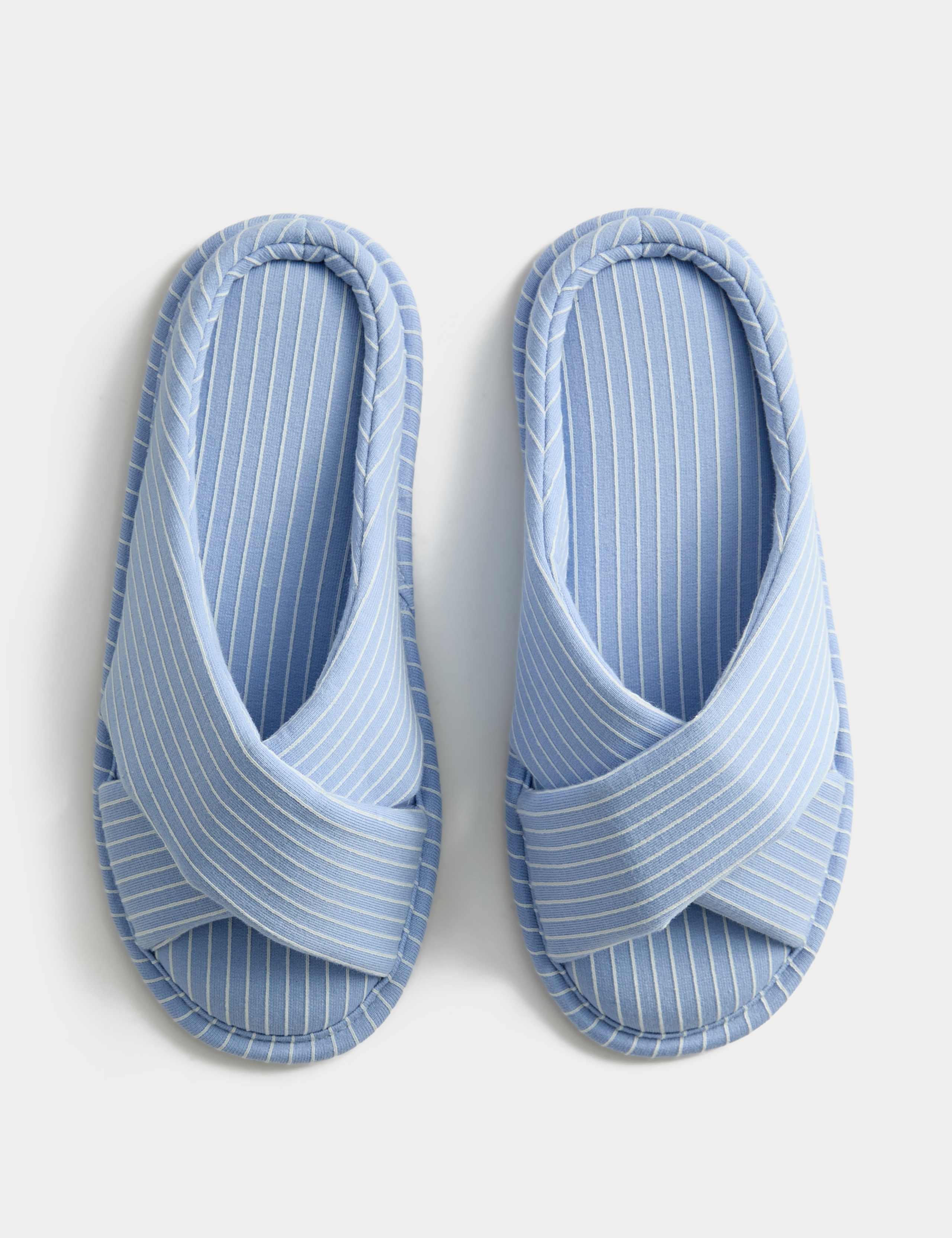 Striped Crossover Strap Open Toe Slippers