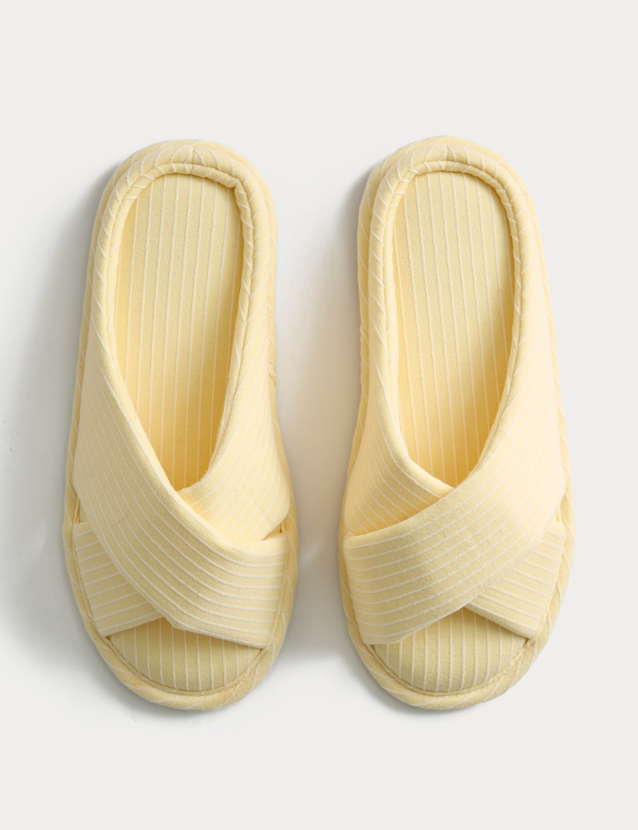 Striped Crossover Strap Open Toe Slippers