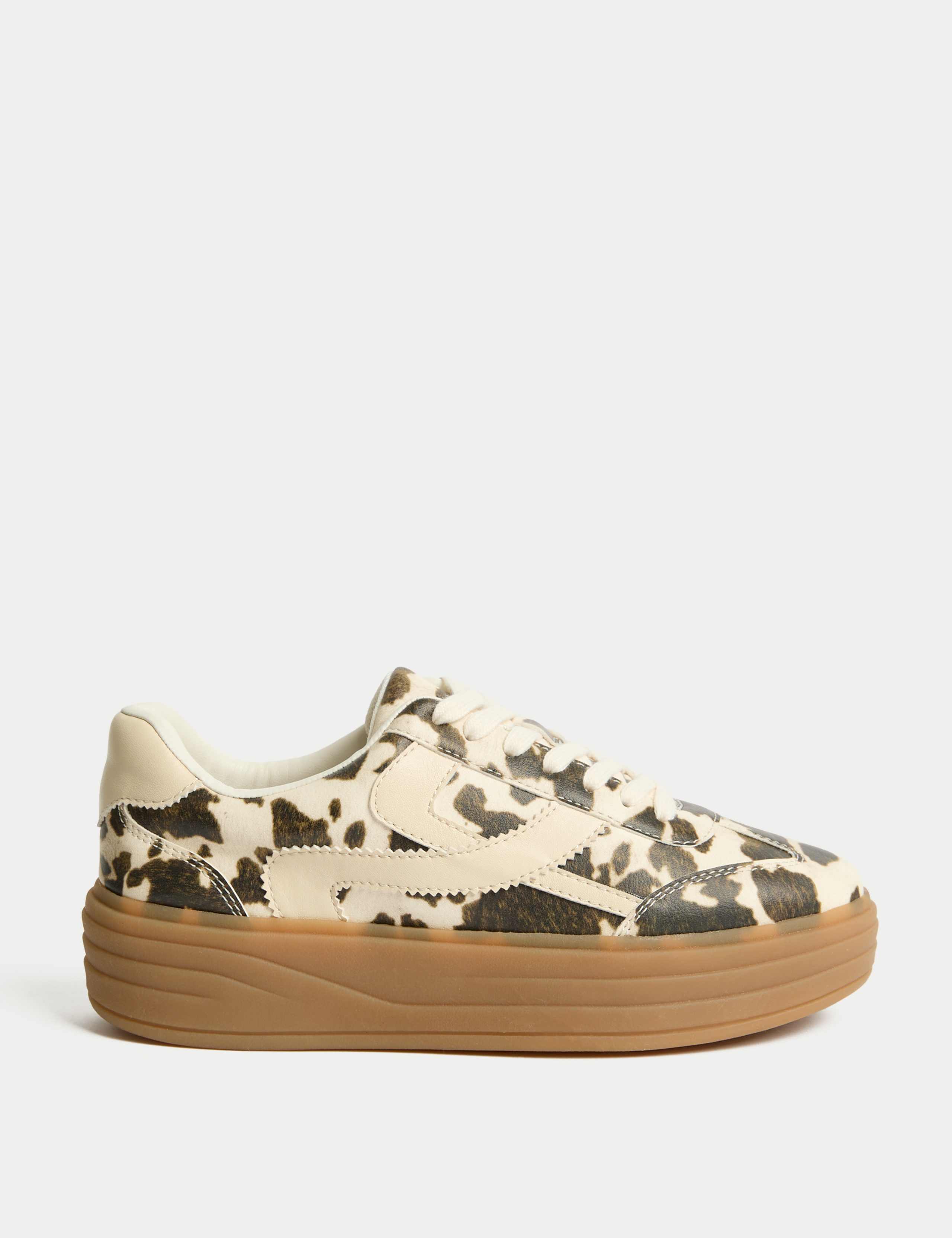 Cow Print Side Detail Platform Trainers