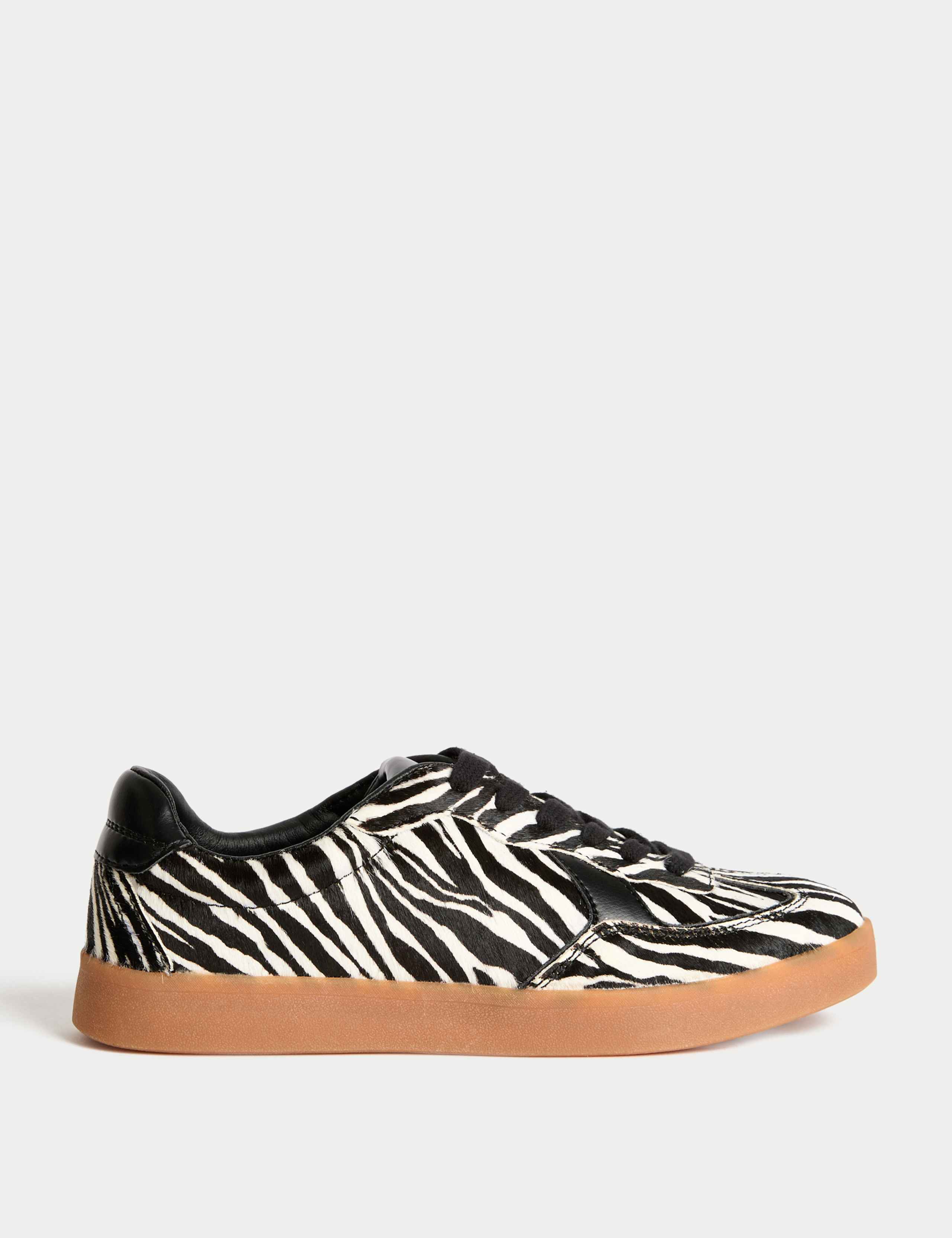 Leather Lace Up Zebra Print Trainers