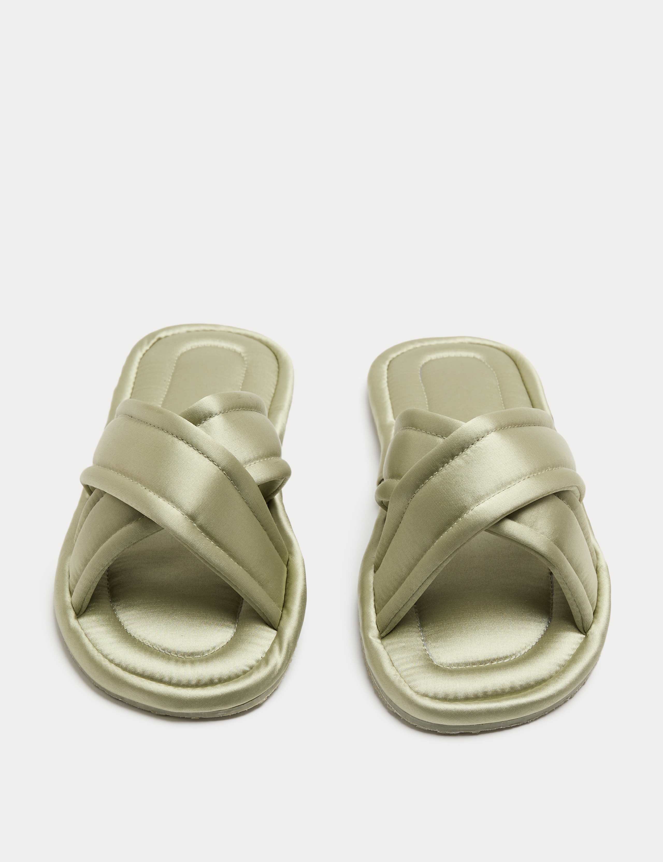 Satin Cross Strap Open Toe Mule Slippers