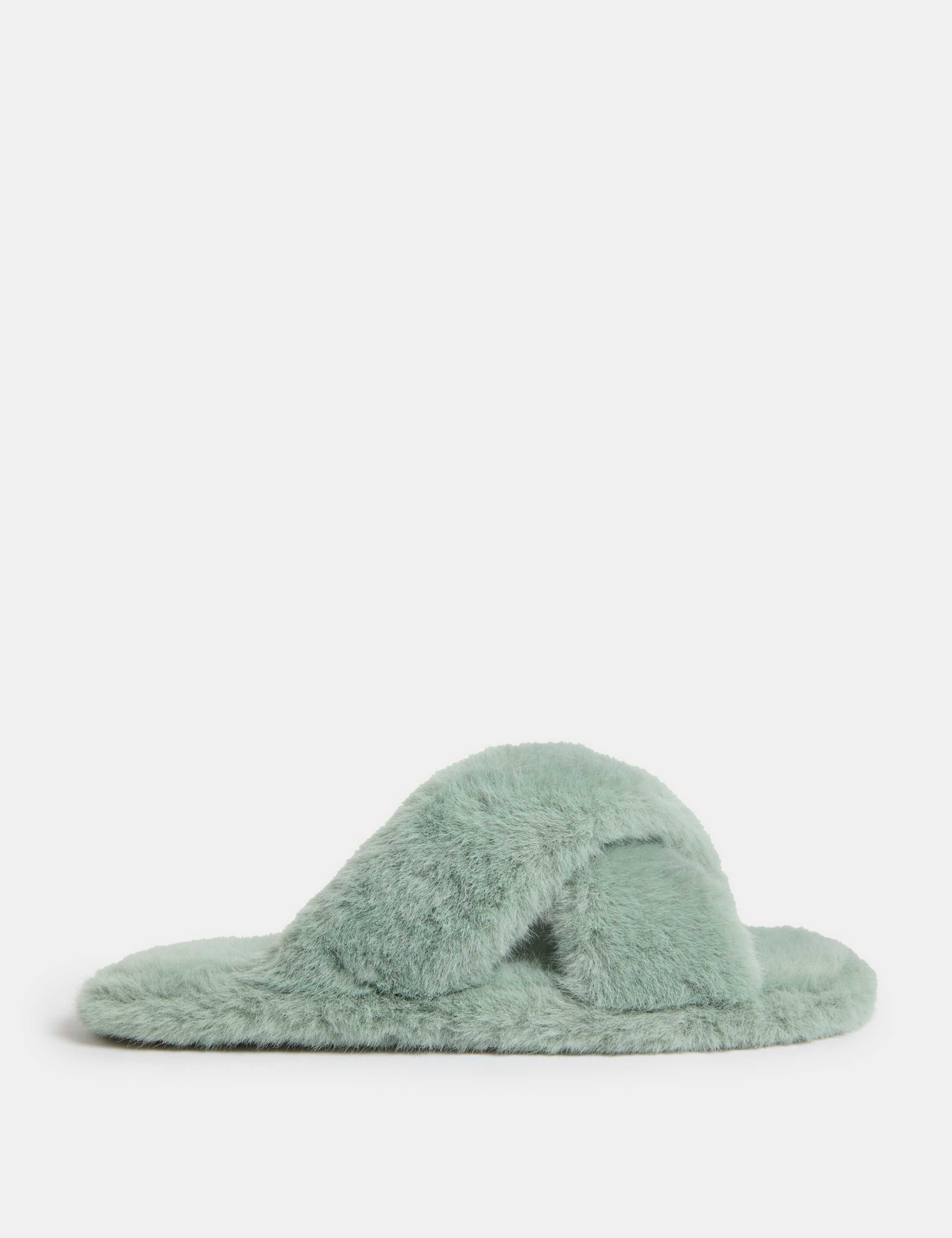 Faux Fur Crossover Open Toe Slippers