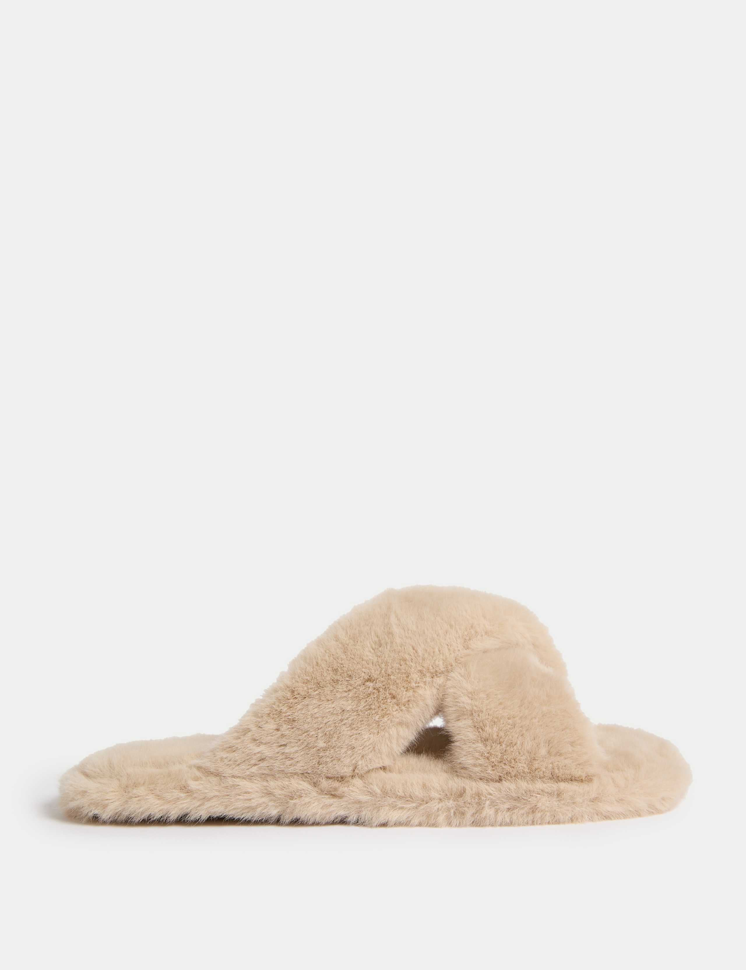 Faux Fur Crossover Open Toe Slippers