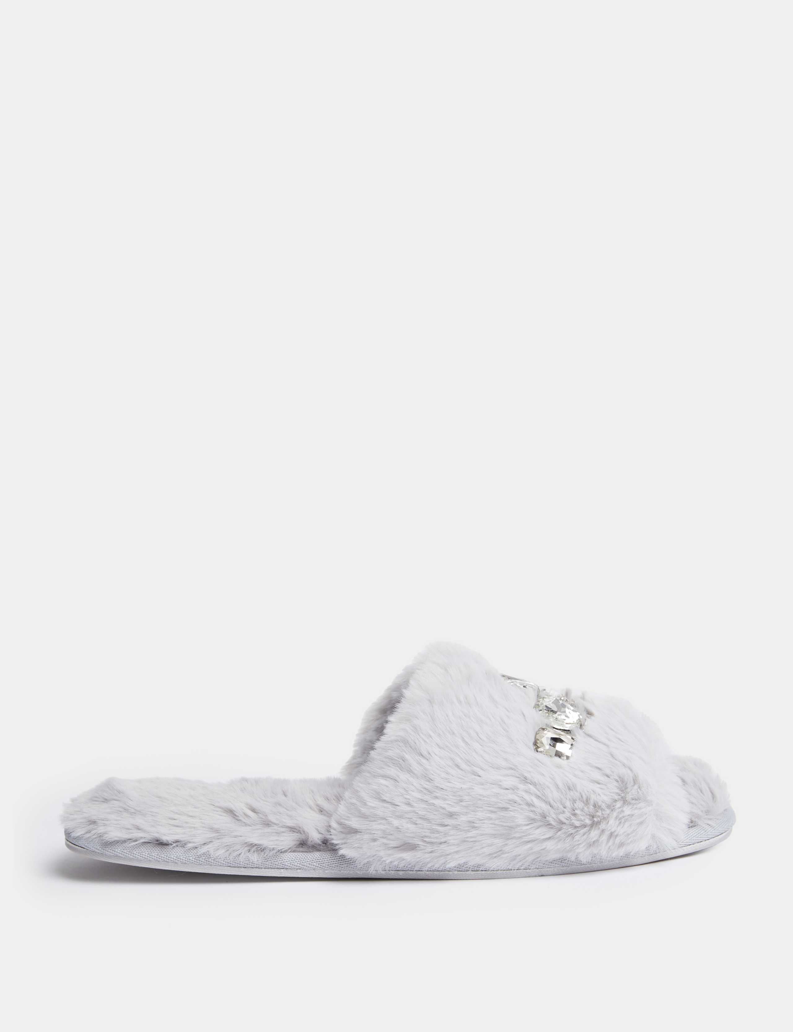 Faux Fur Lined Open Toe Slider Slippers