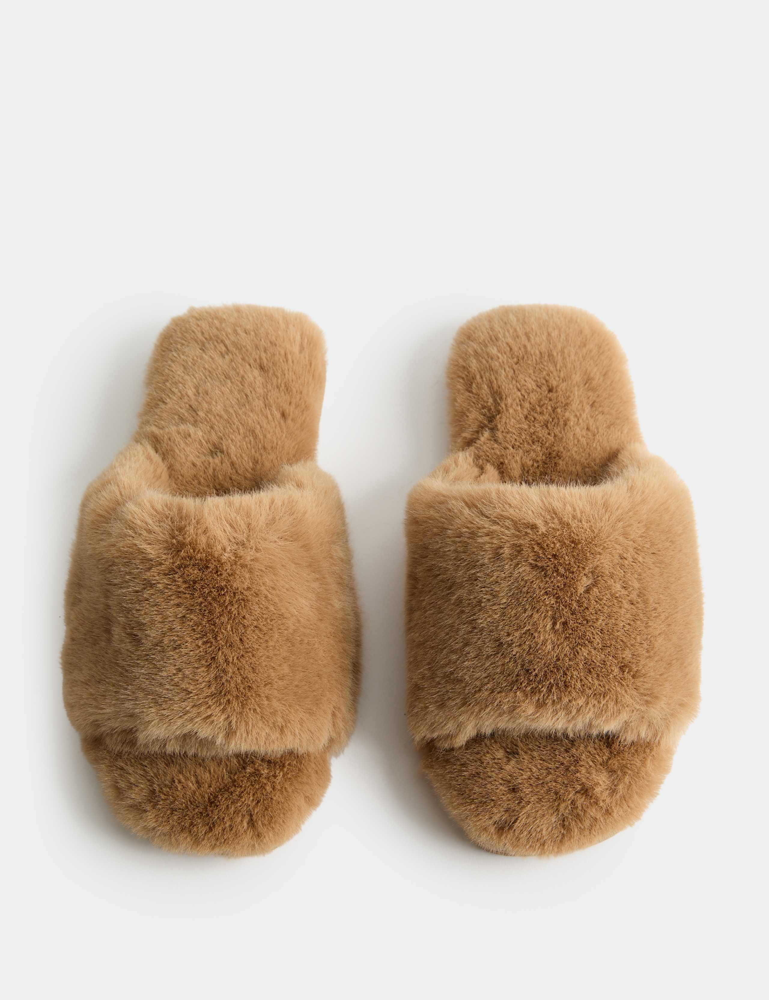 Faux Fur Open Toe Slider Slippers