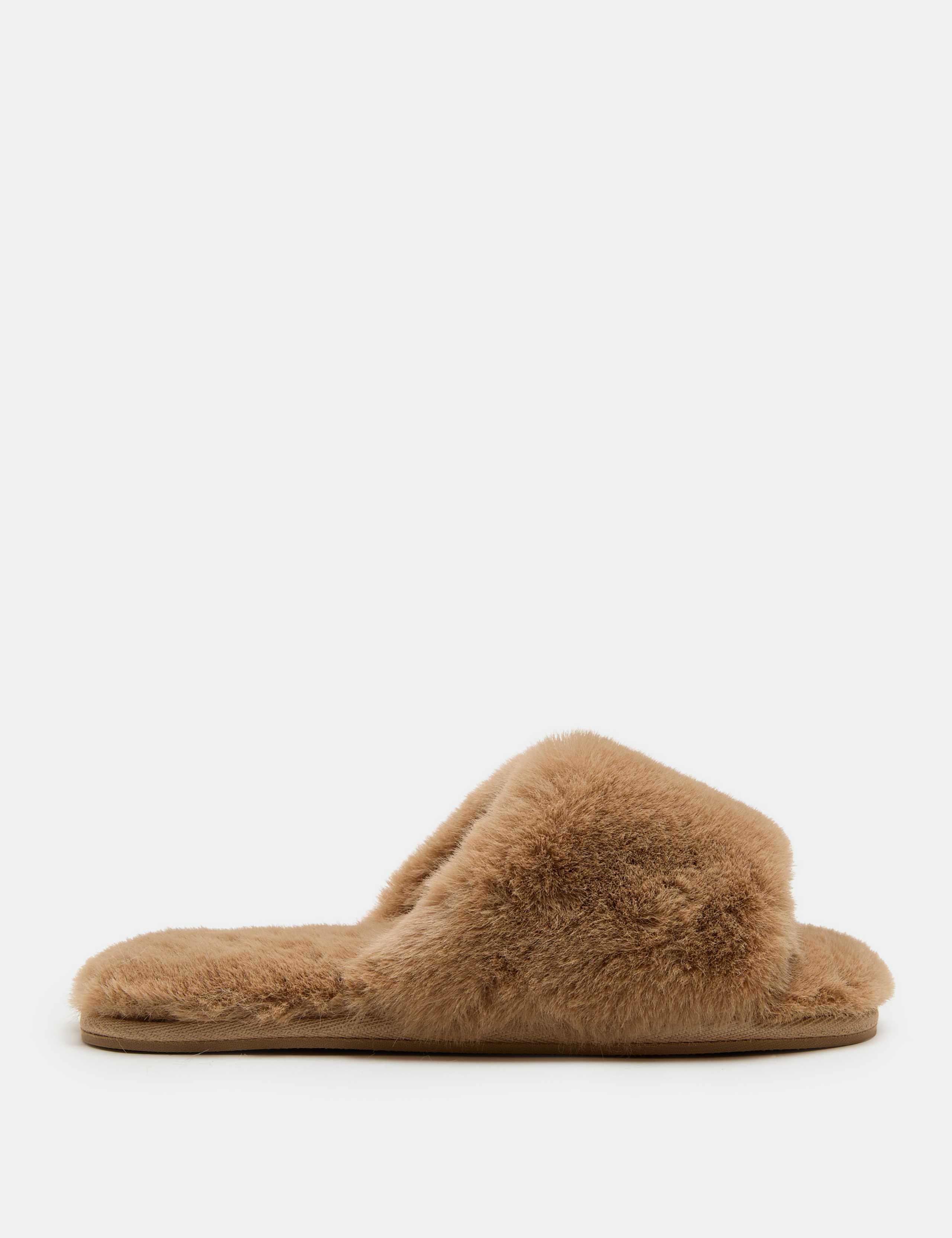 Faux Fur Open Toe Slider Slippers