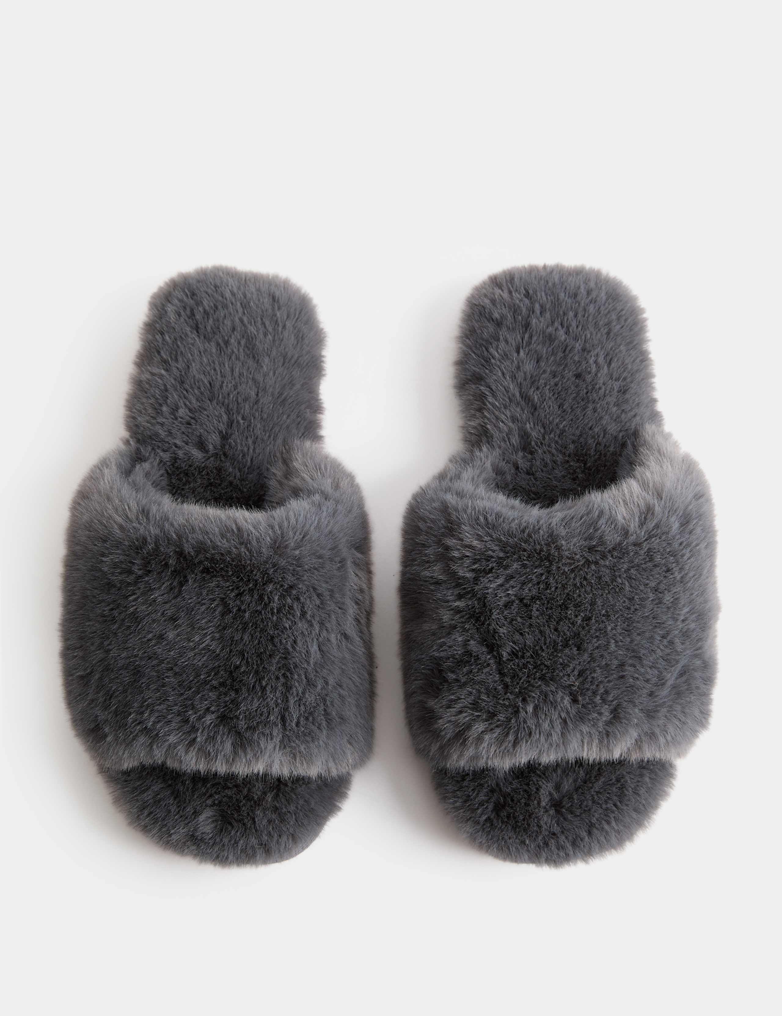 Faux Fur Open Toe Slider Slippers