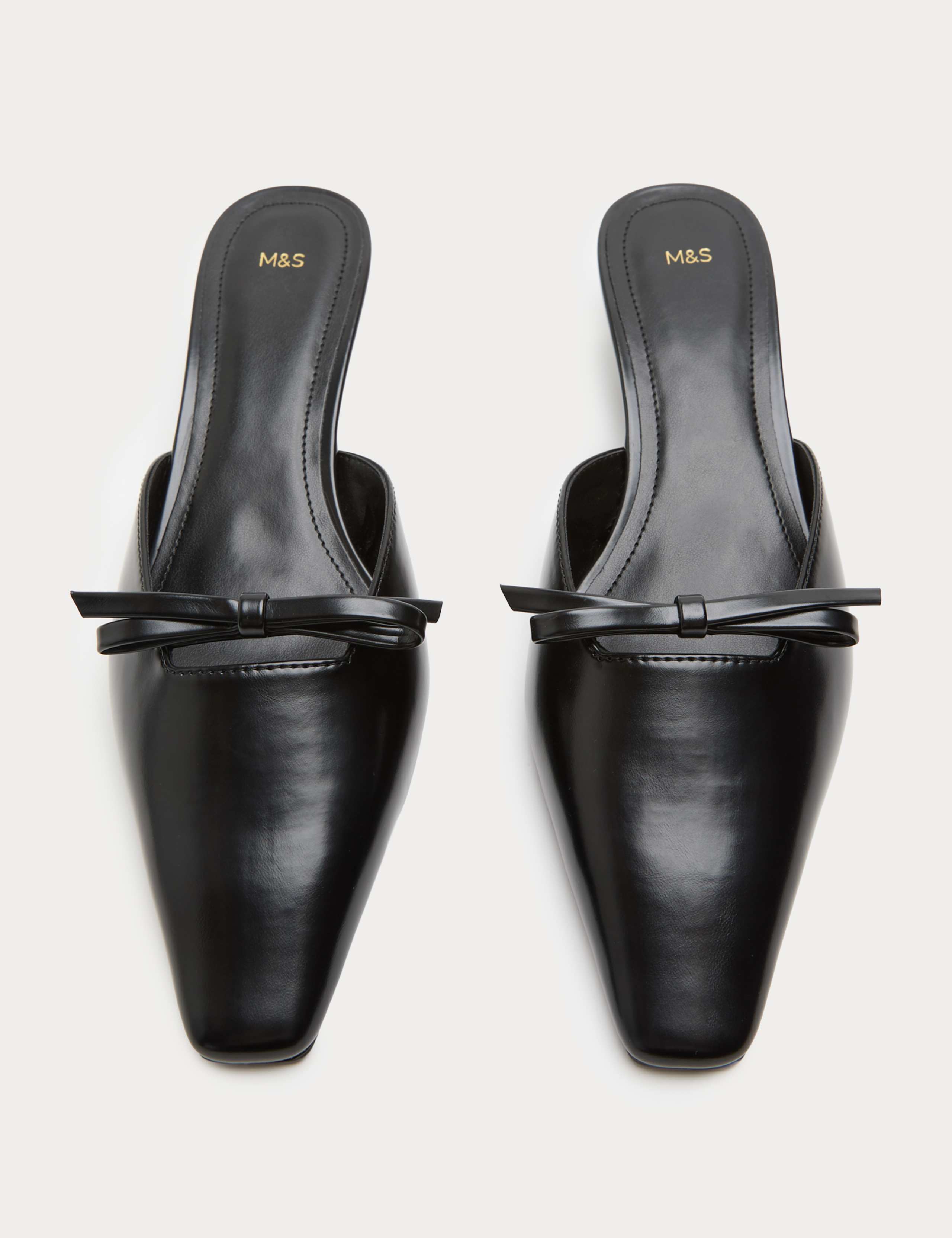 Bow Detail Kitten Heel Square Toe Mules