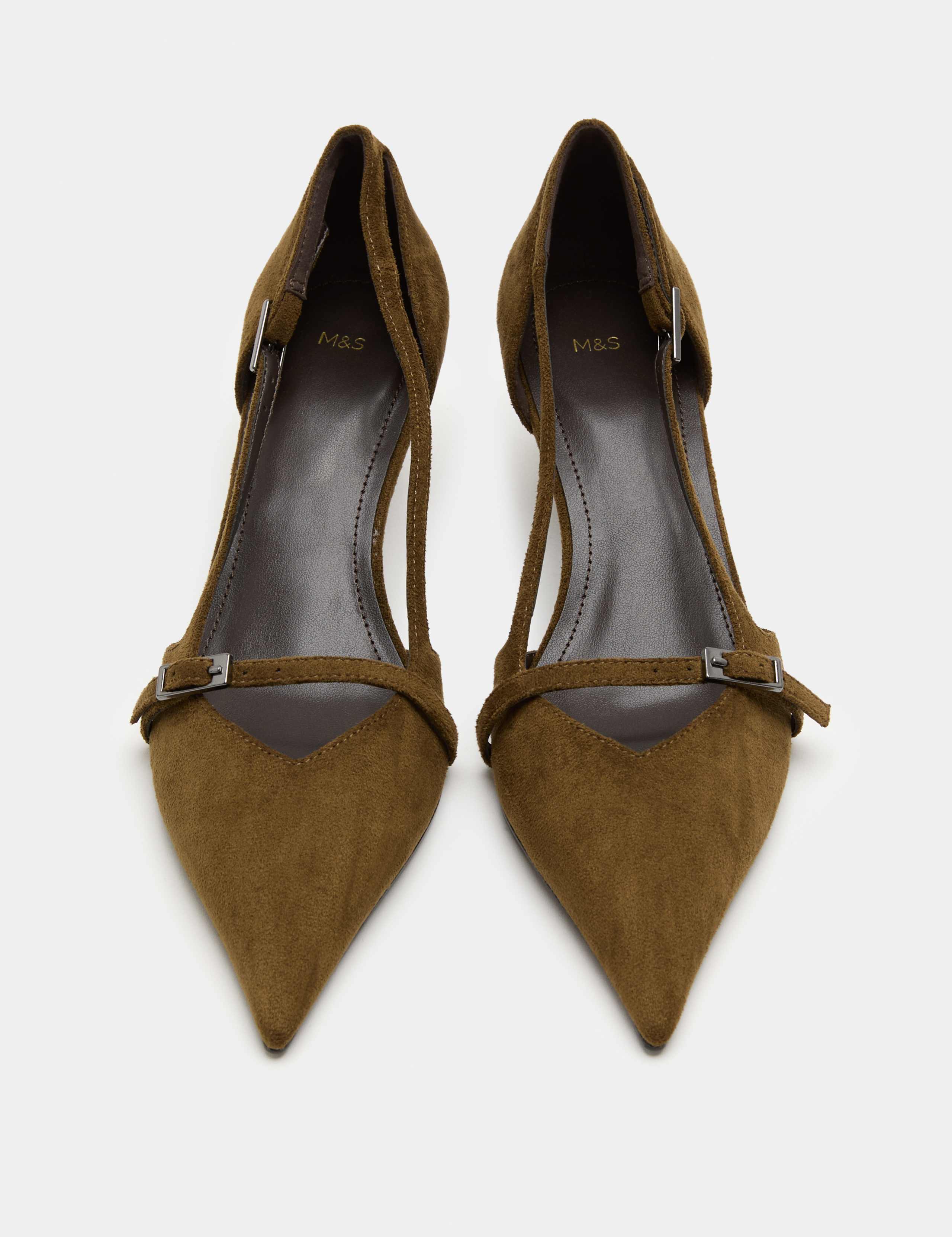 Buckle Detail Kitten Heel Pointed Court Shoes