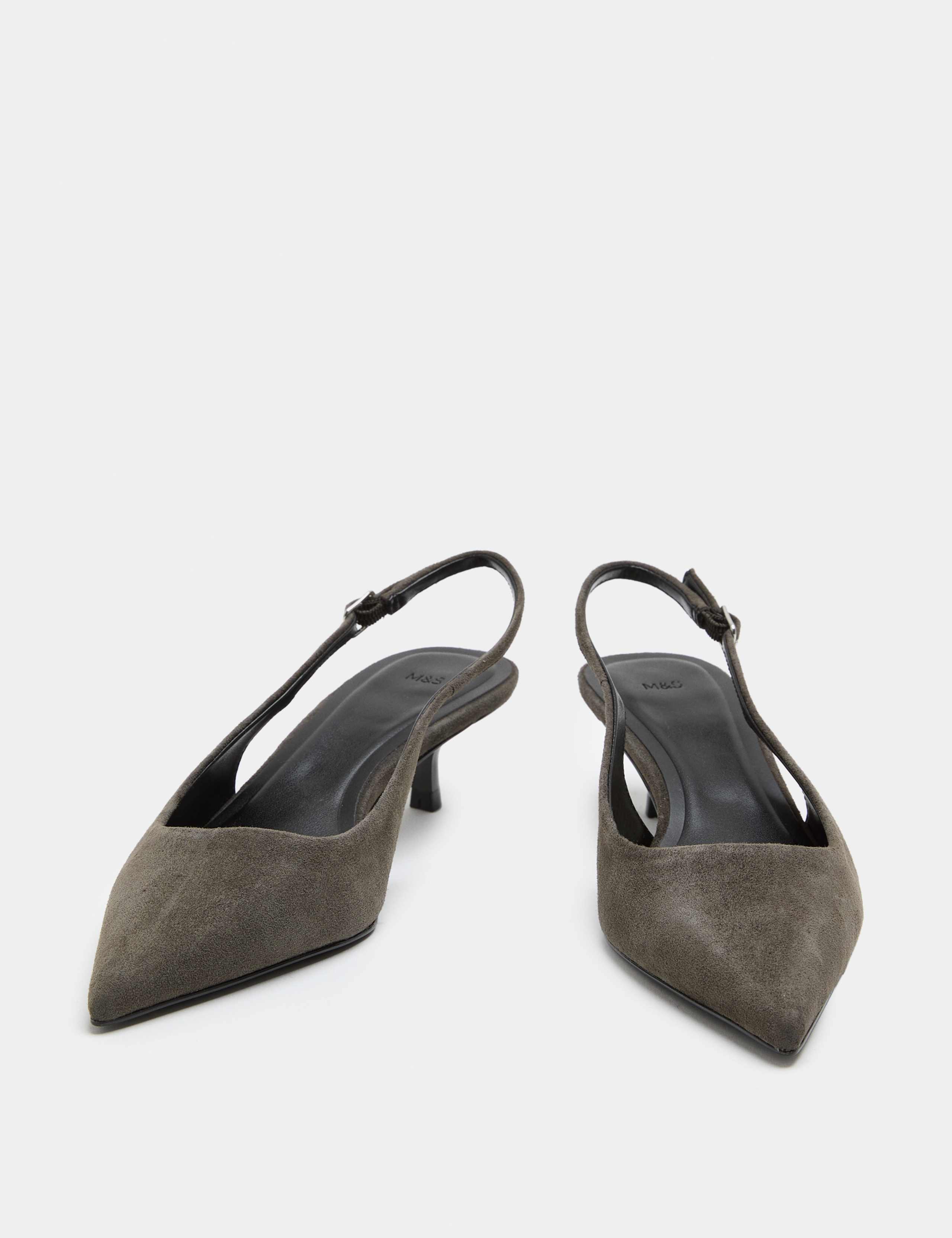 Suede Kitten Heel Slingback Shoes