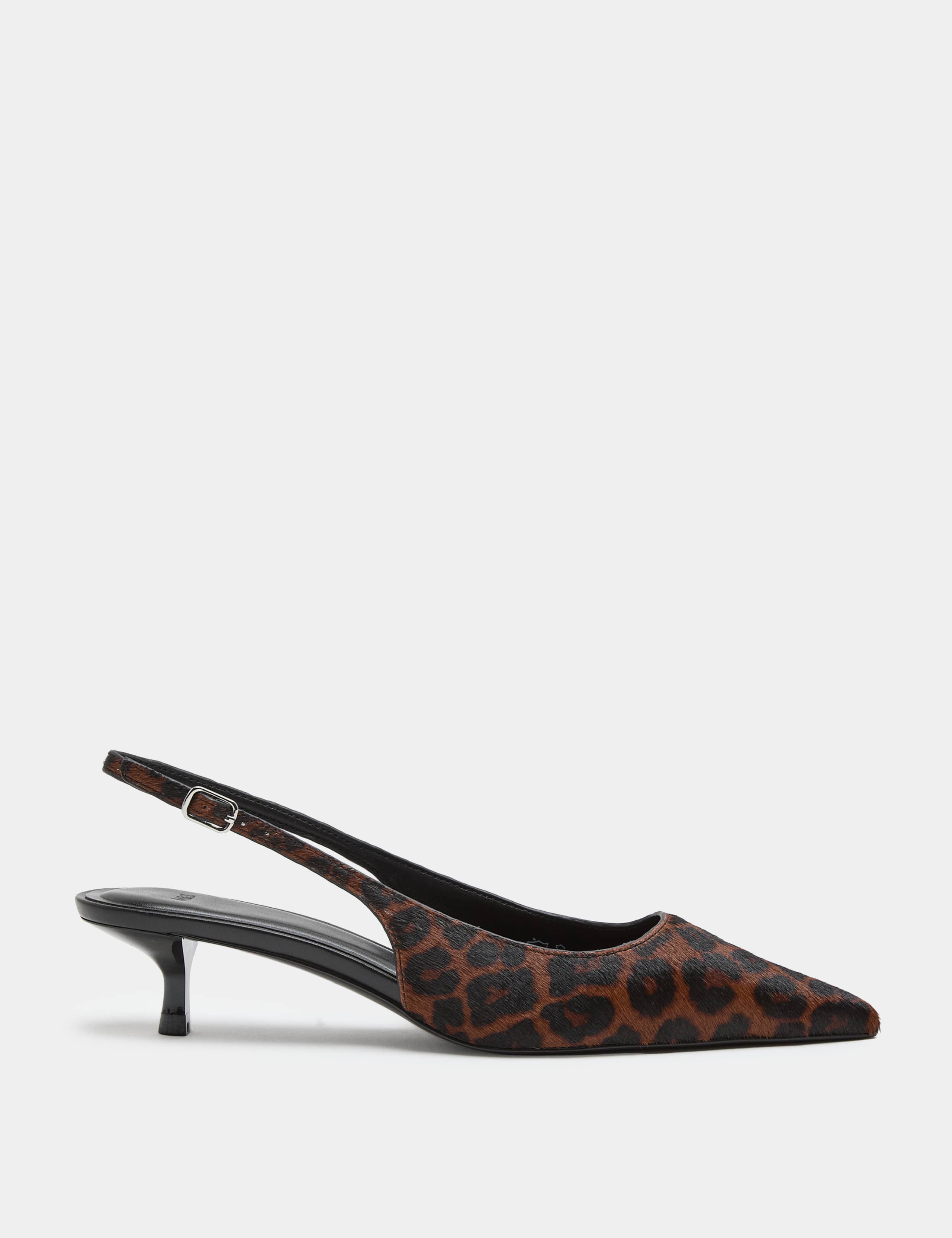 Hair On Leopard Print Kitten Heel Slingback Shoes