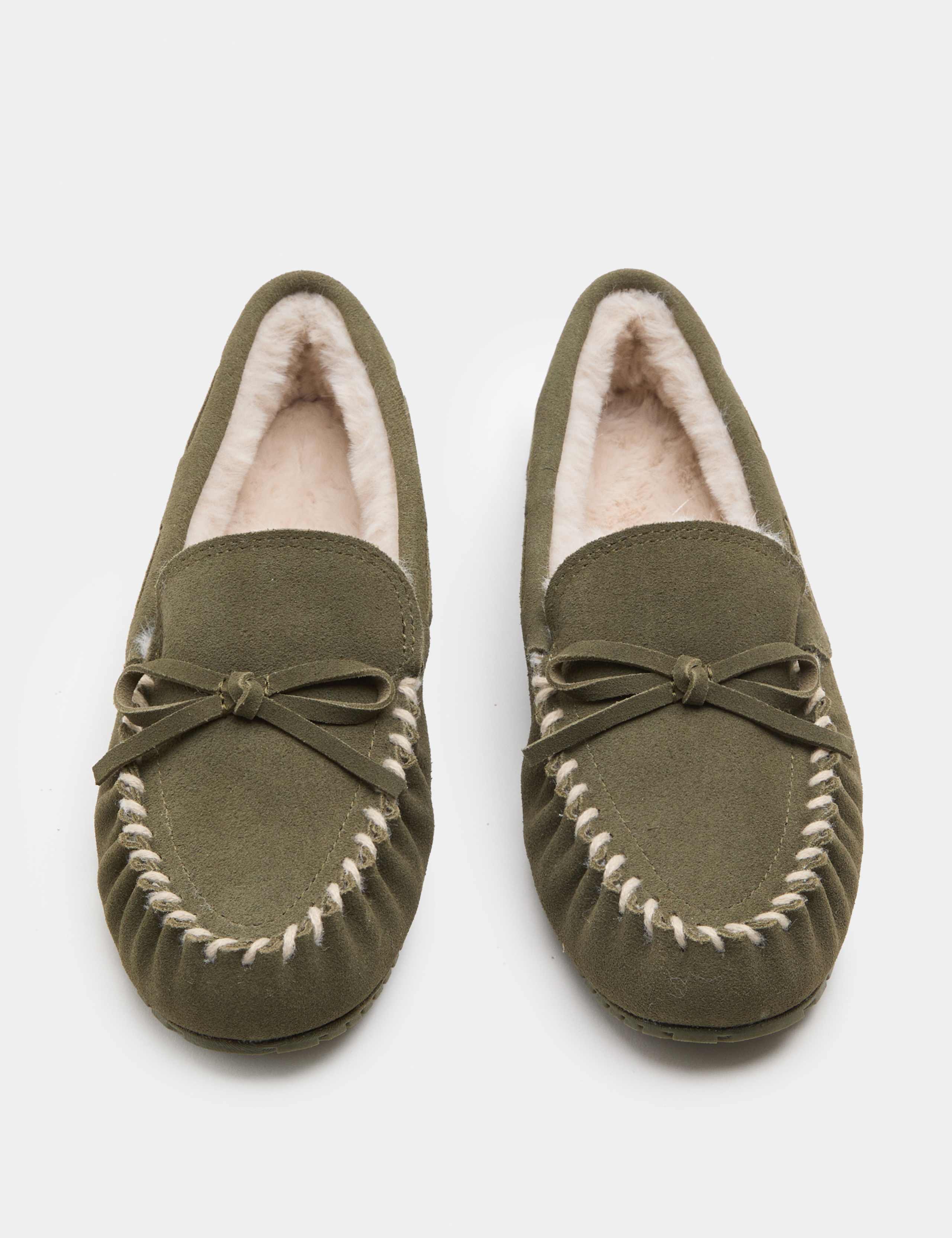 Suede Faux Fur Lined Moccasin Slippers