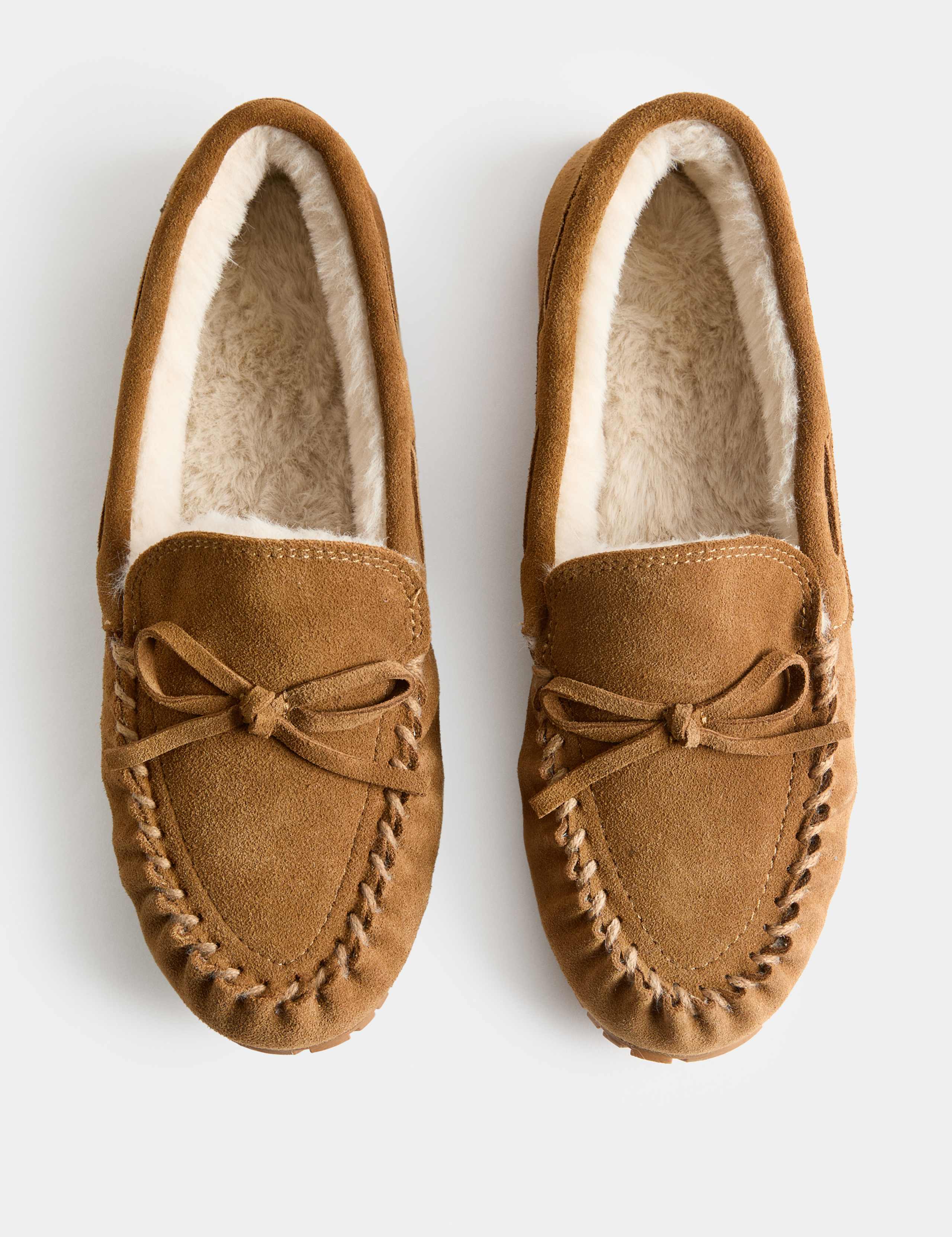 Suede Faux Fur Lined Moccasin Slippers