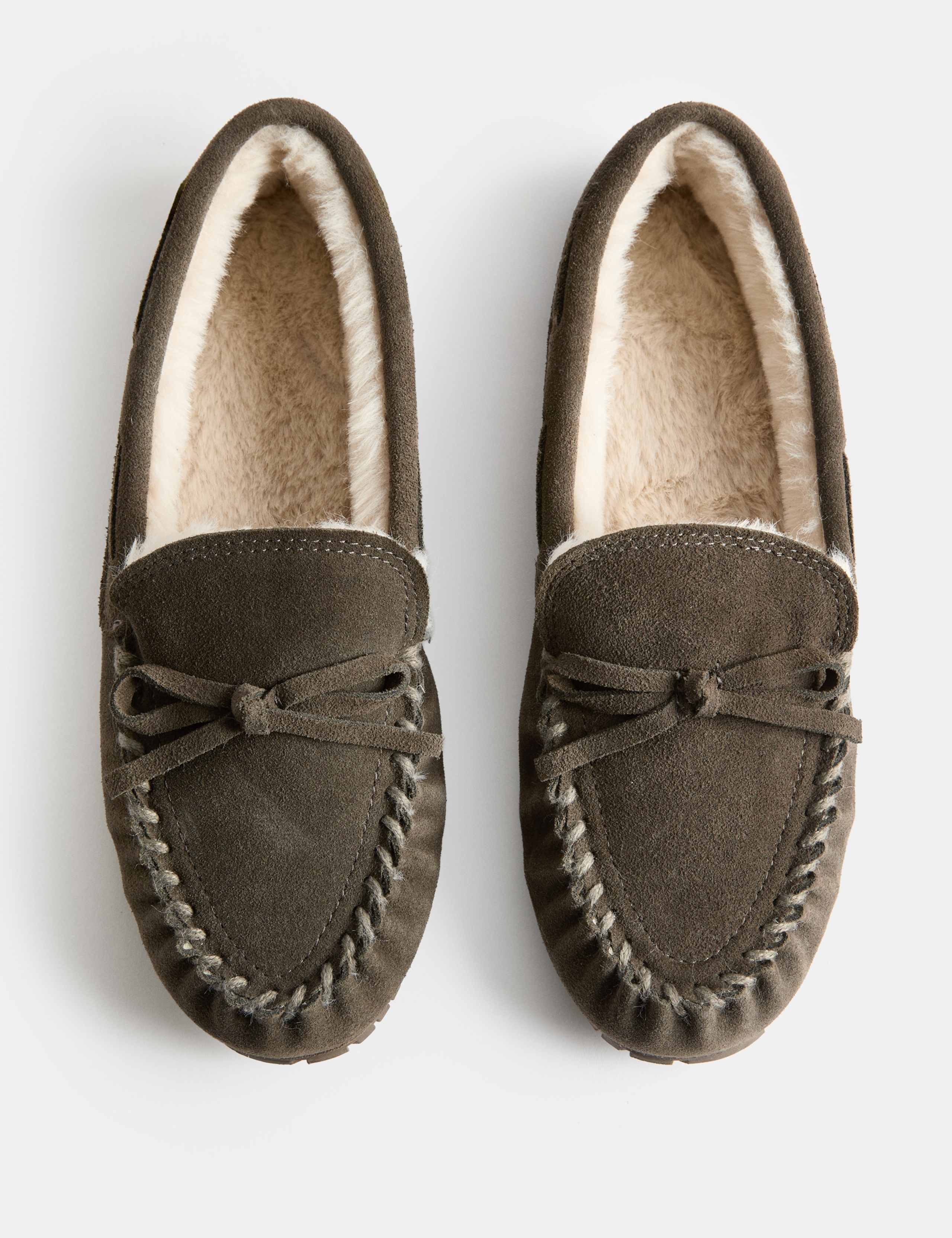 Suede Faux Fur Lined Moccasin Slippers