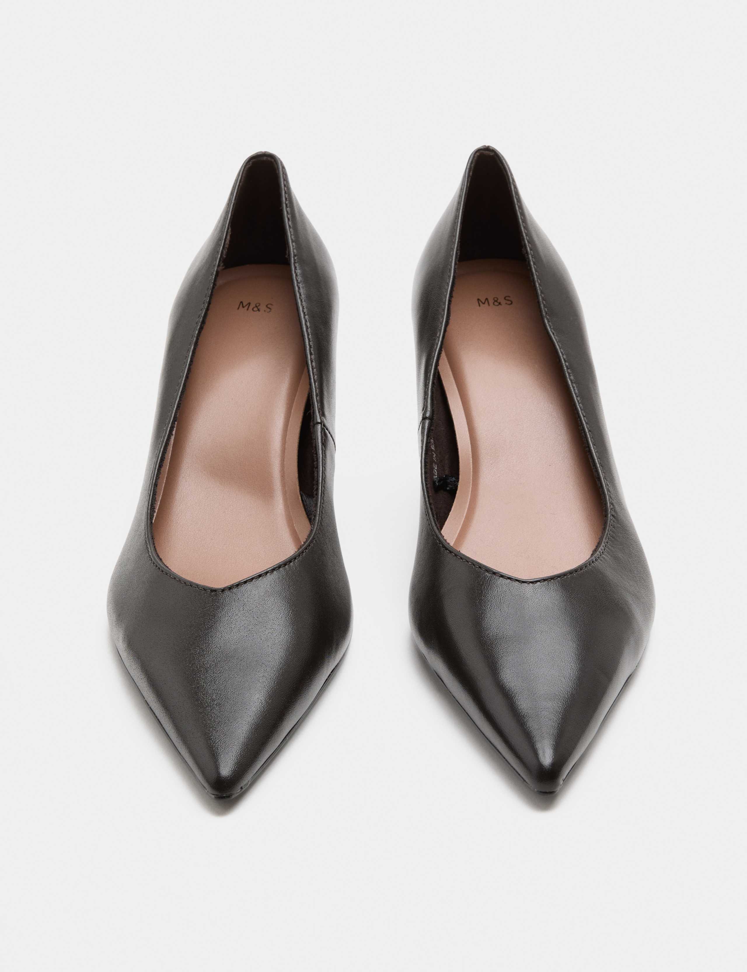Leather Kitten Heel Pointed Court Shoes