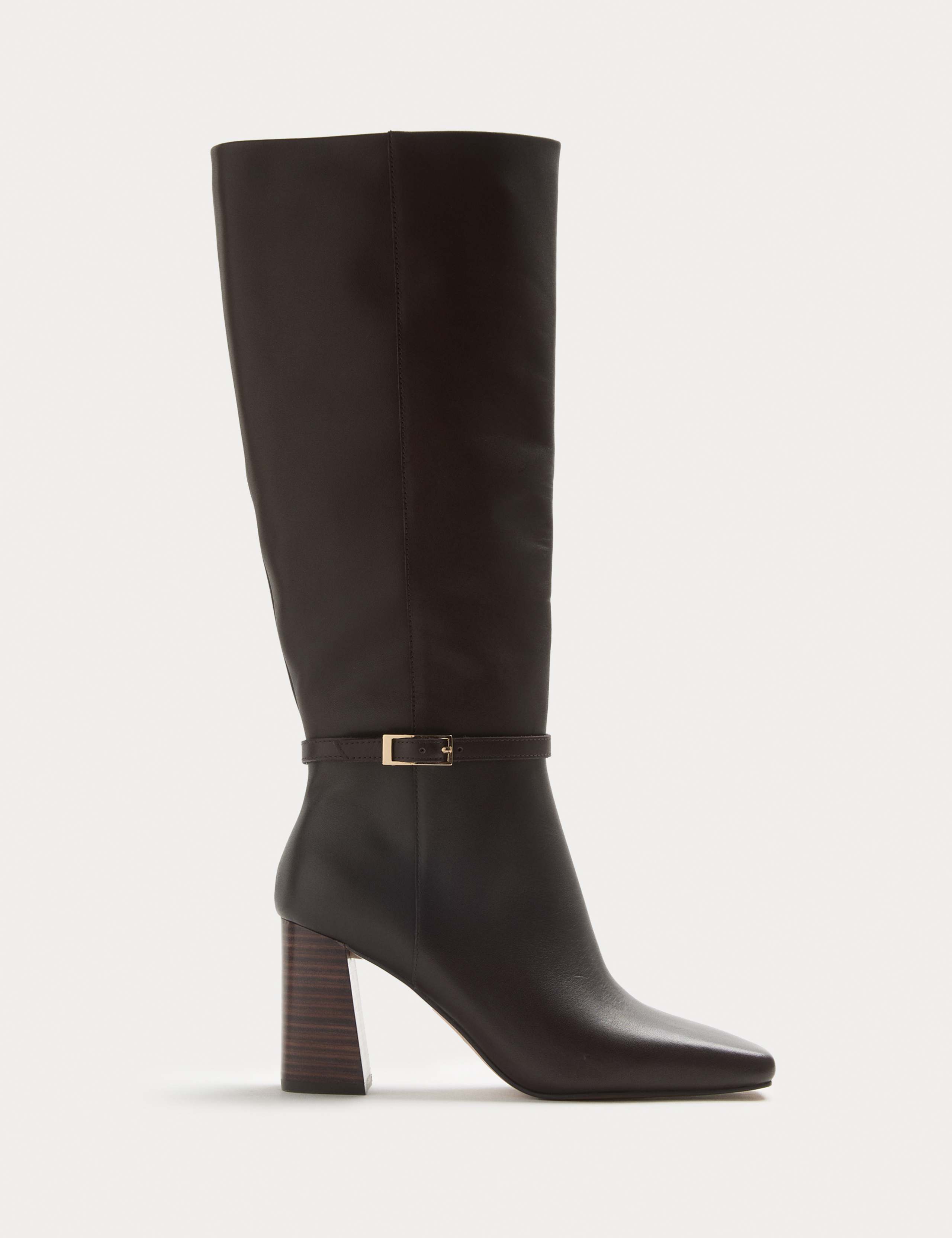 Leather Block Heel Knee High Boots