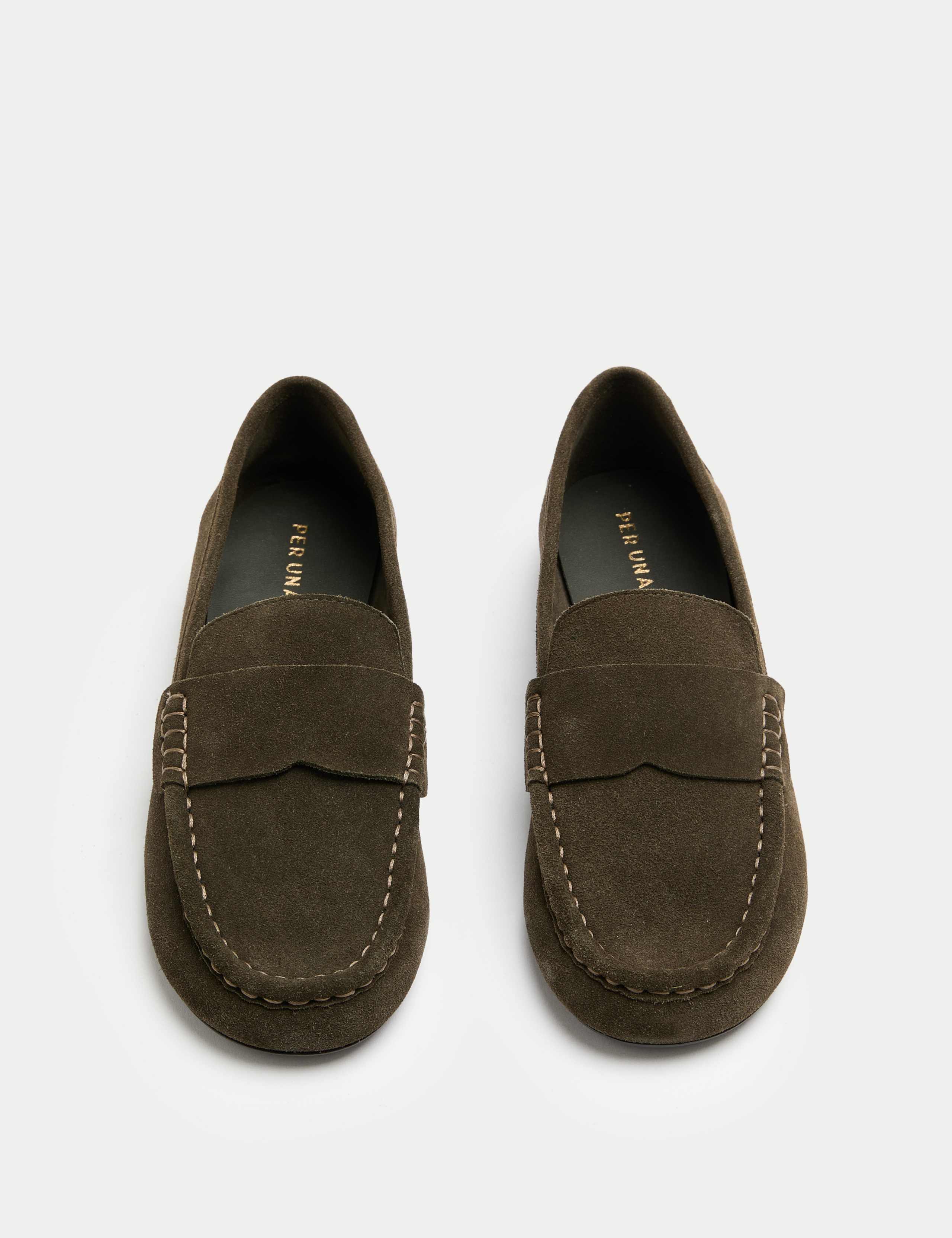Suede Contrast Stitch Flat Loafers