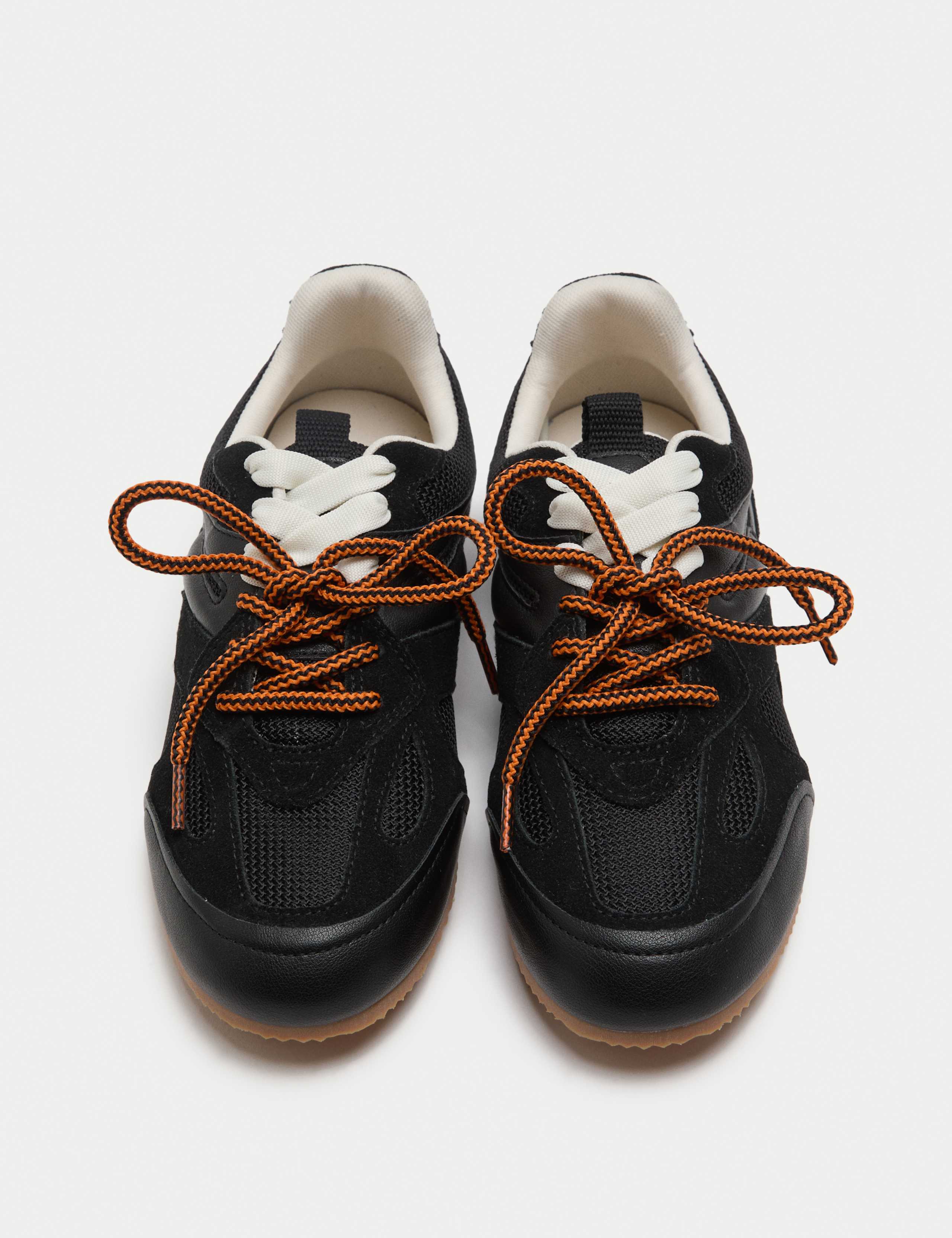 Leather Mix Lace Up Retro Trainers