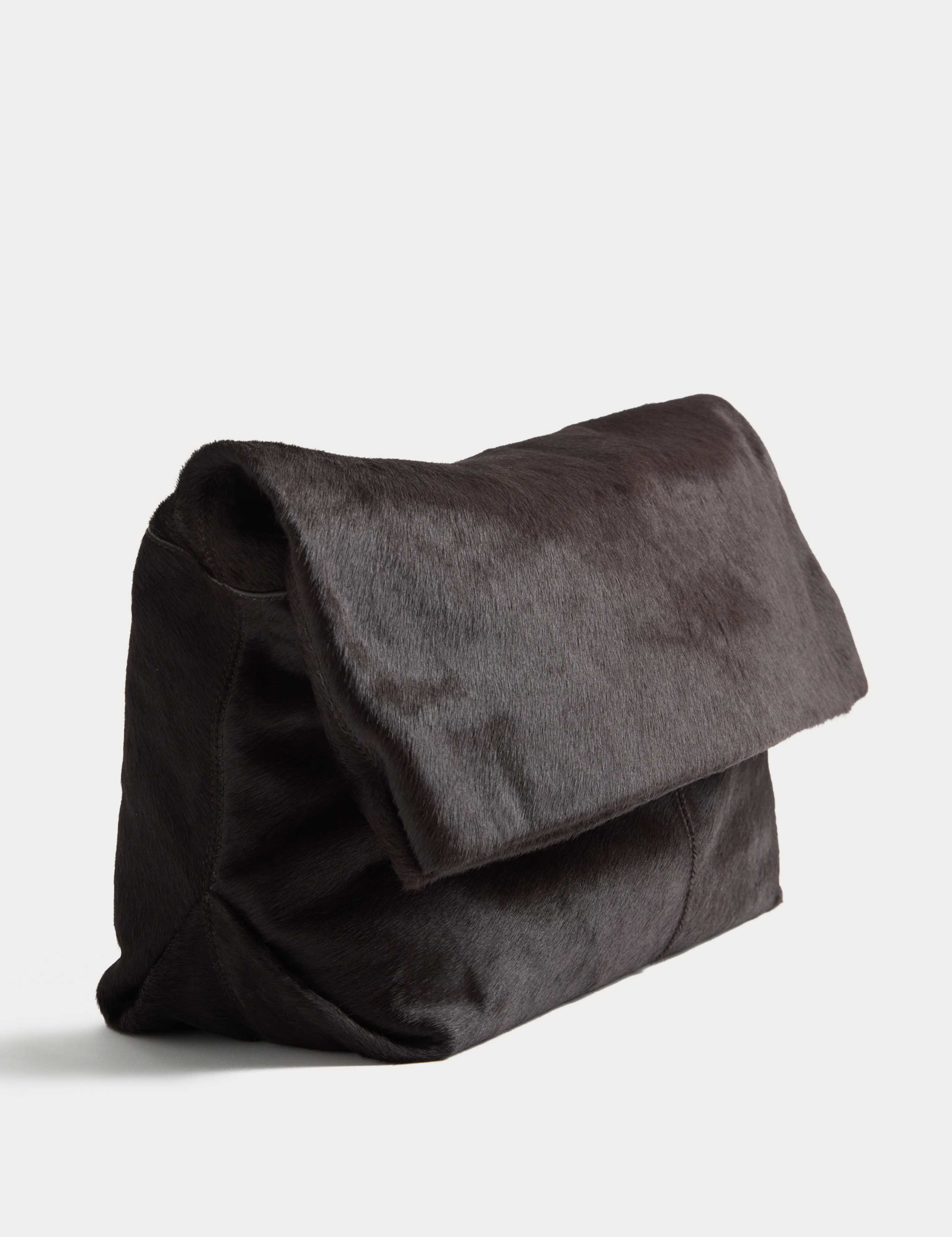 Hair On Leather Foldover Clutch Bag