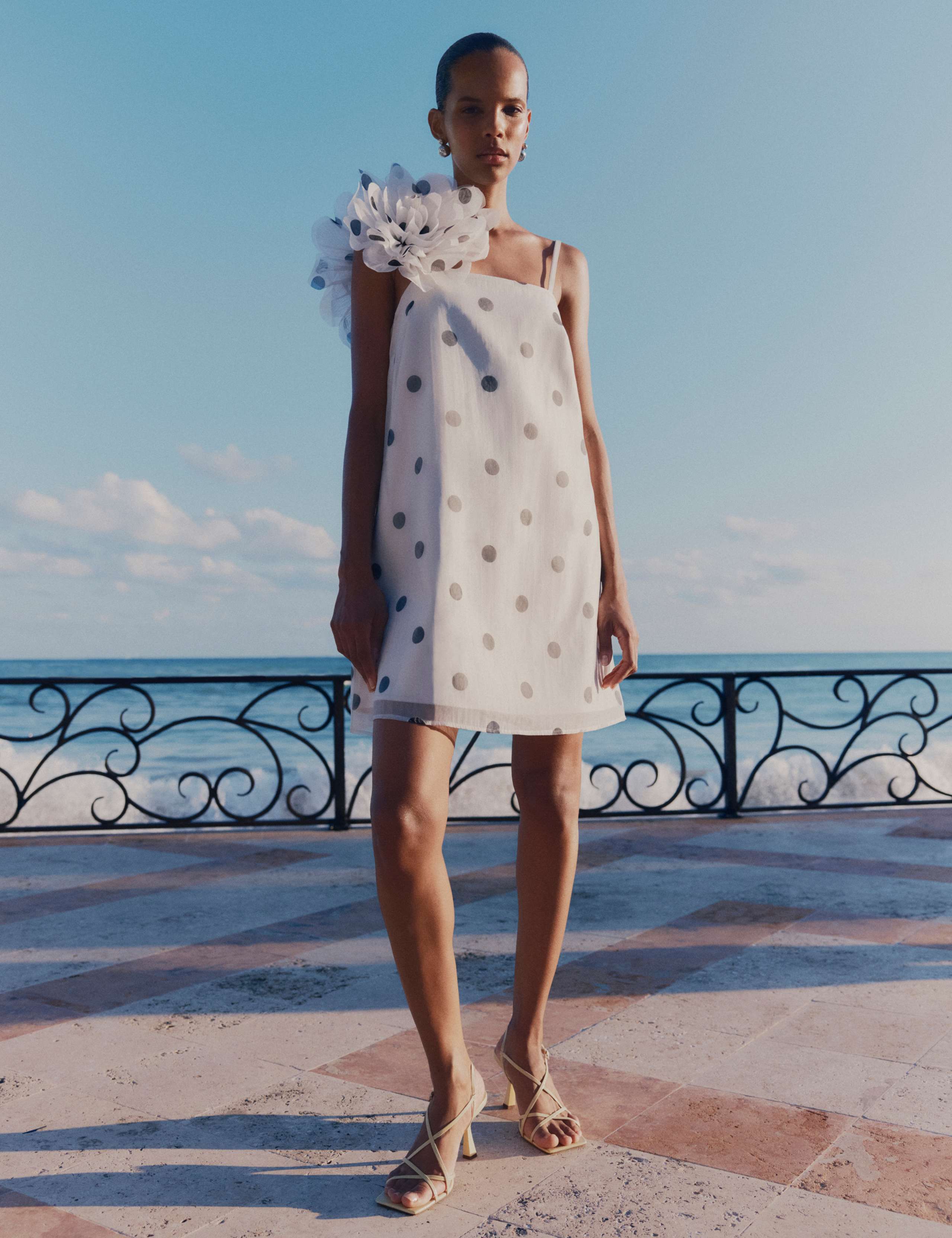 Polka Dot Square Neck Mini Column Dress