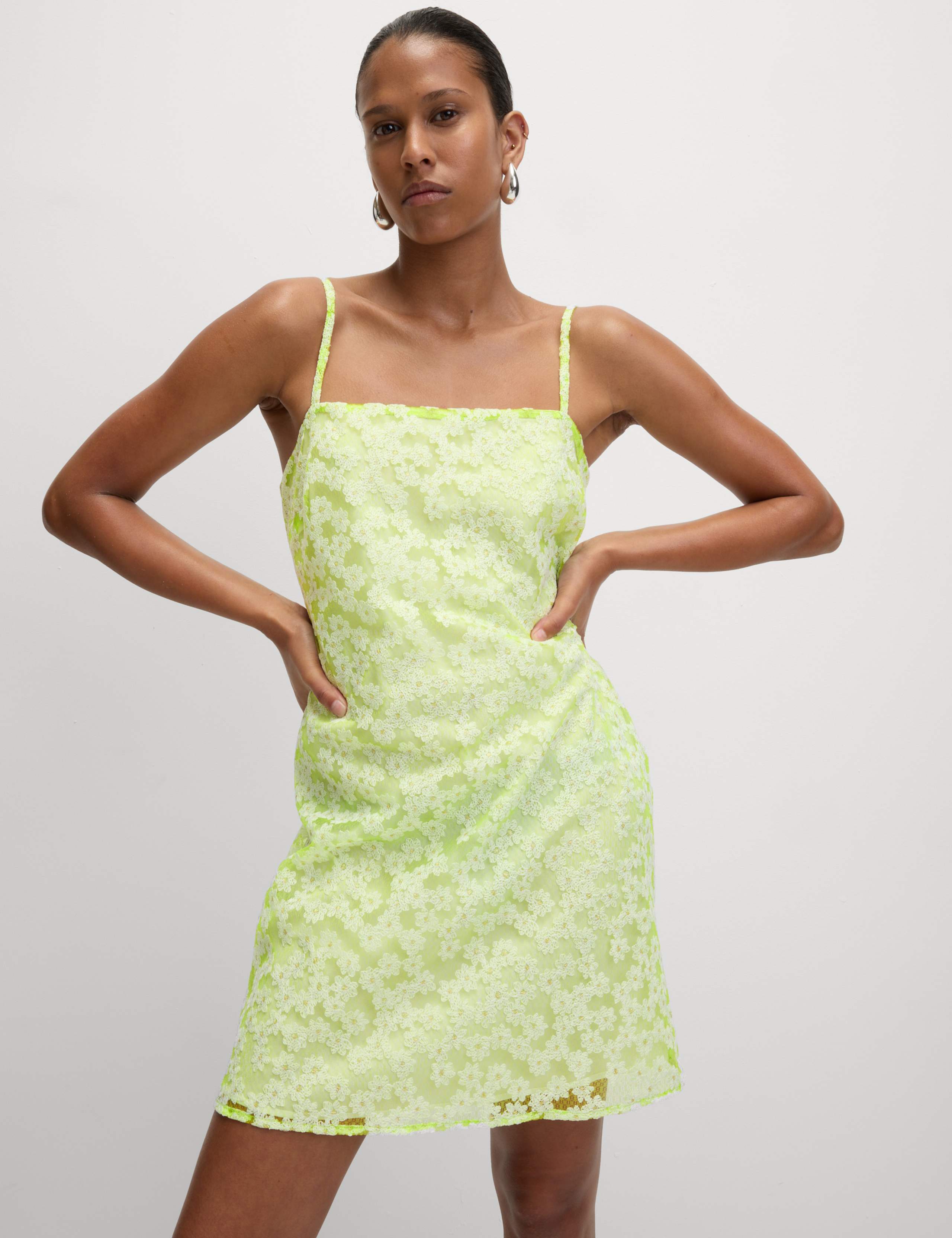 Lace Strappy Mini Slip Dress