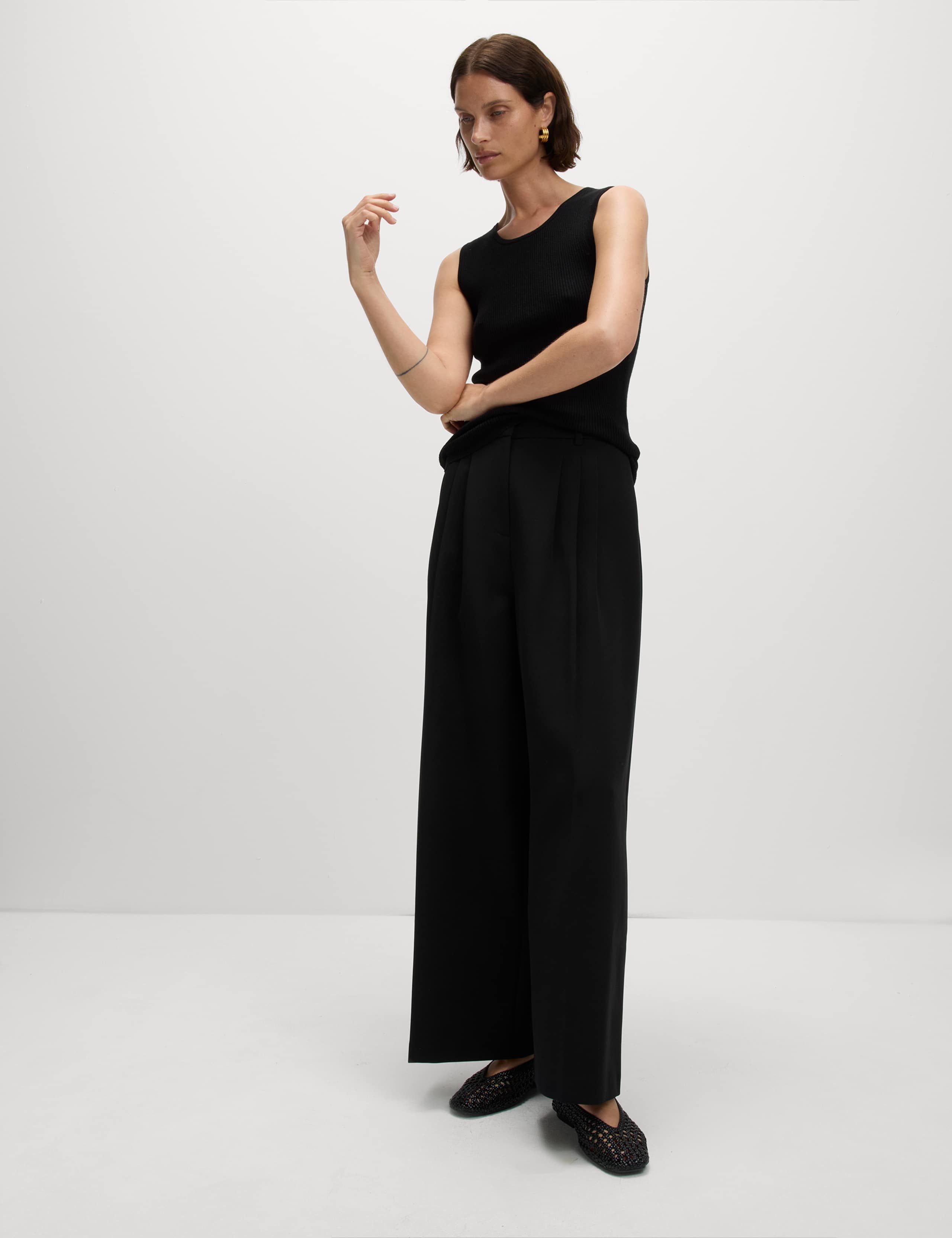 Tailored Pleat Front Wide Leg Trousers