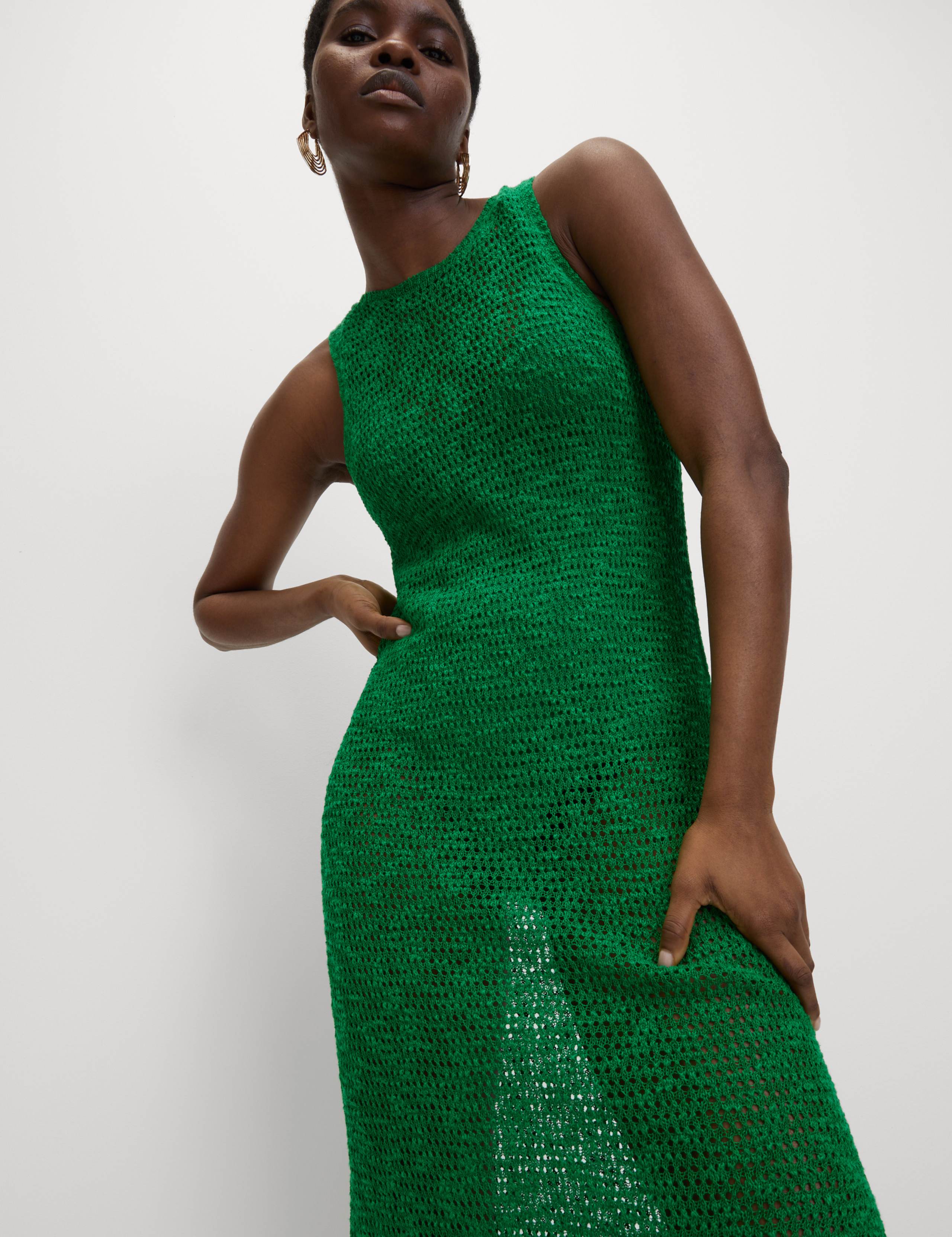 Cotton Rich Knitted Midi Dress with Linen