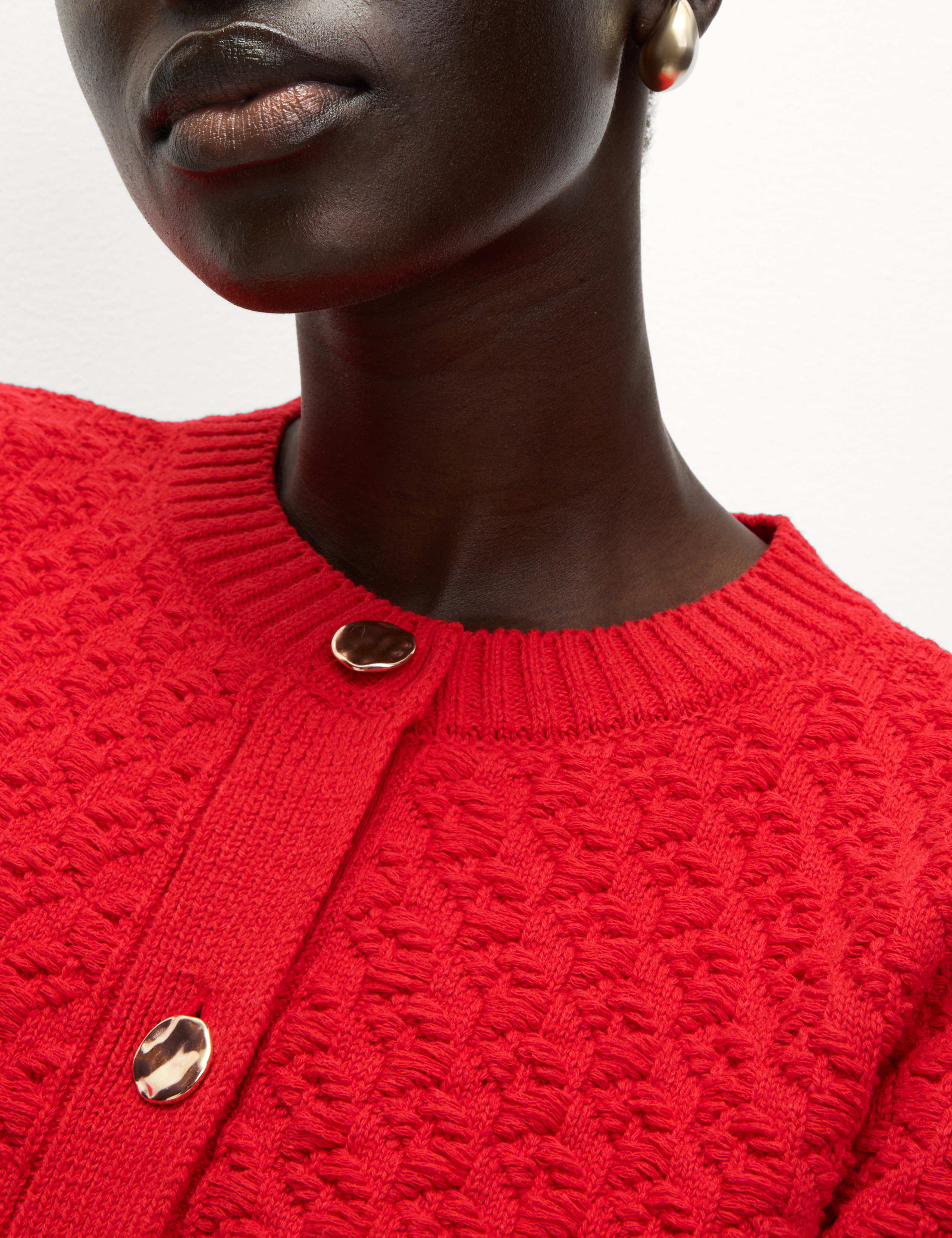 Cotton Blend Textured Button Front Cropped Cardigan