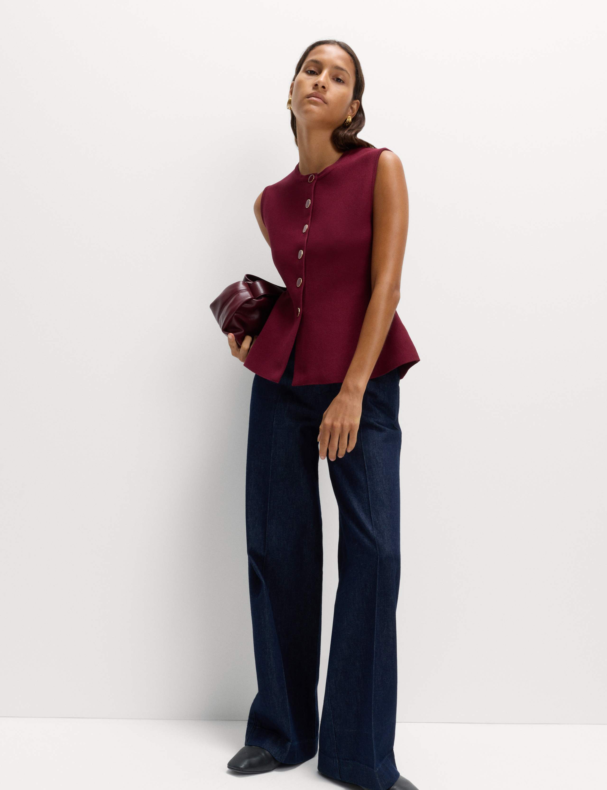 Crew Neck Button Through Waistcoat