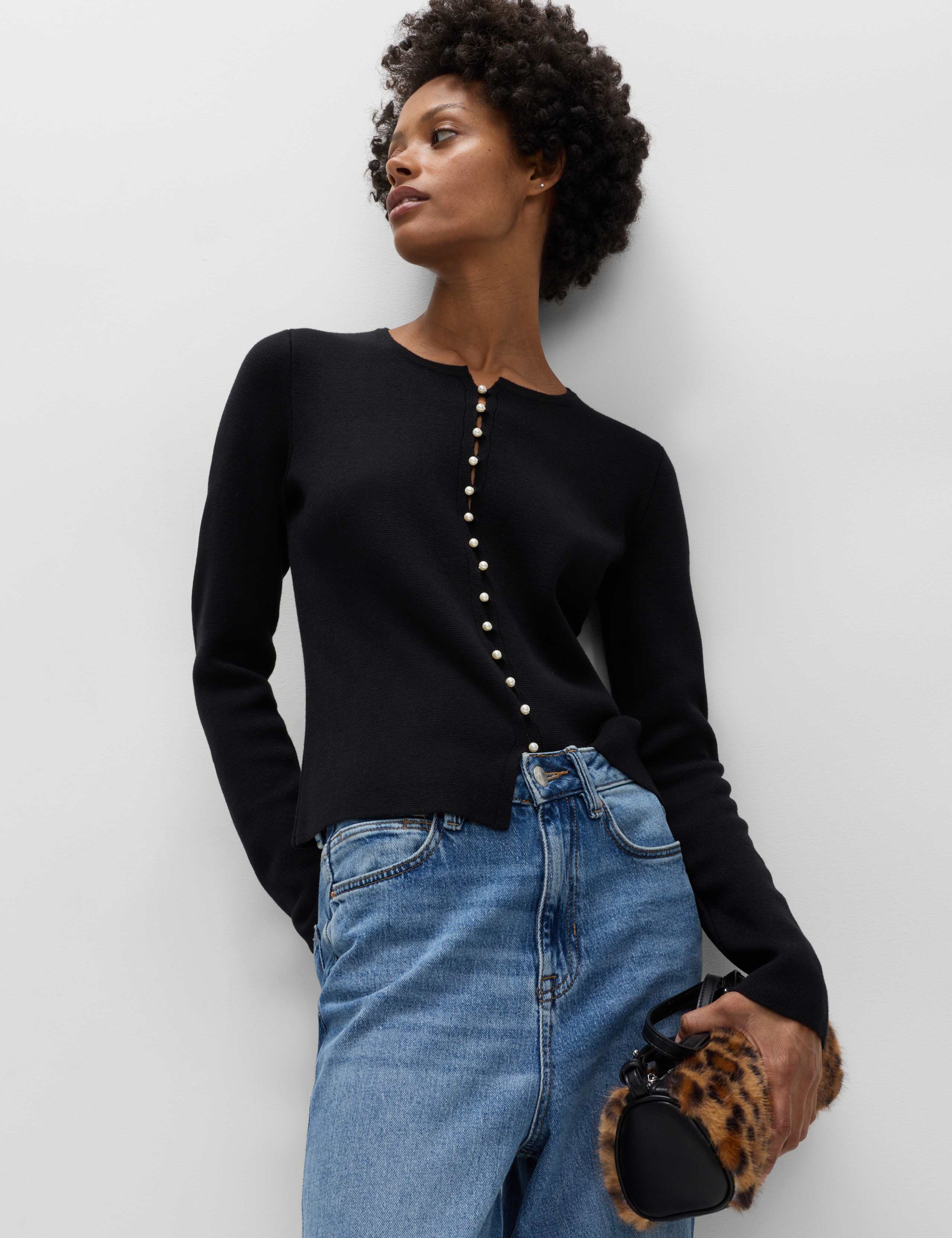 Soft Touch Button Through Fitted Cardigan