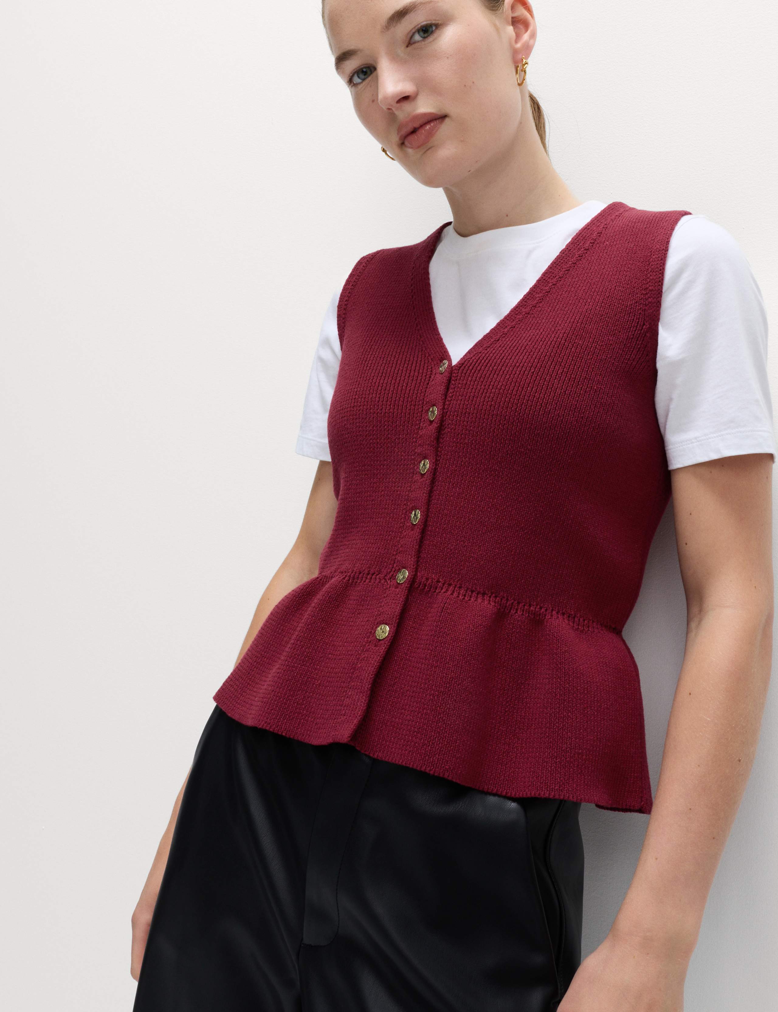 Soft Touch Peplum Knitted Waistcoat
