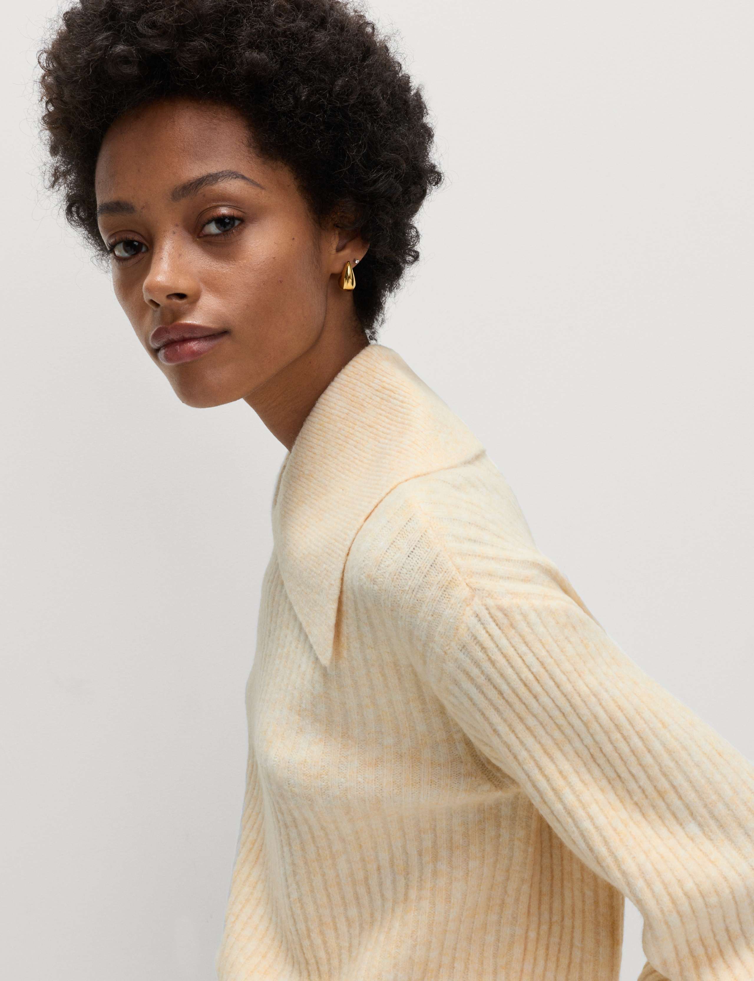 Ribbed Collared Jumper With Wool