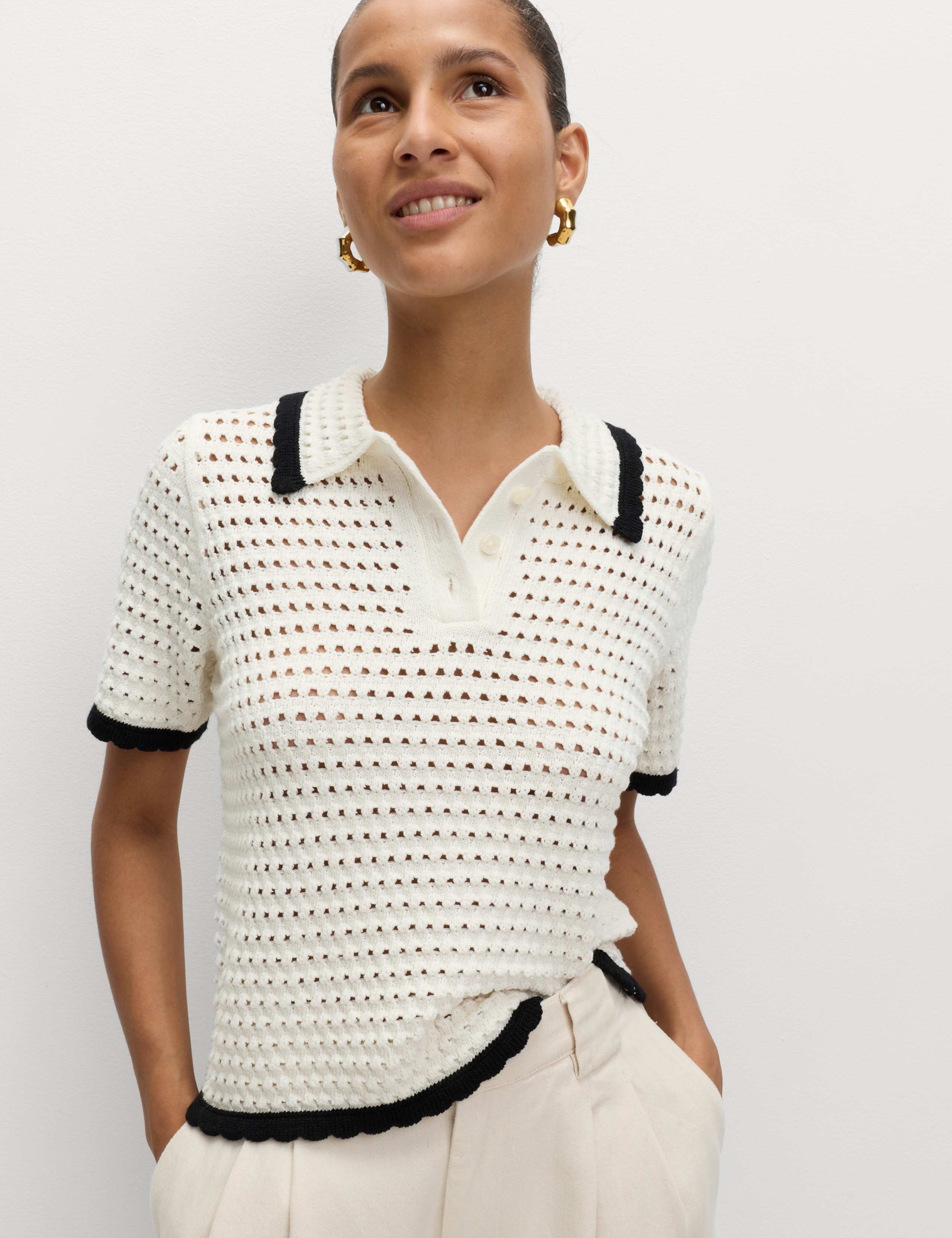 Cotton Rich Collared Knitted Top