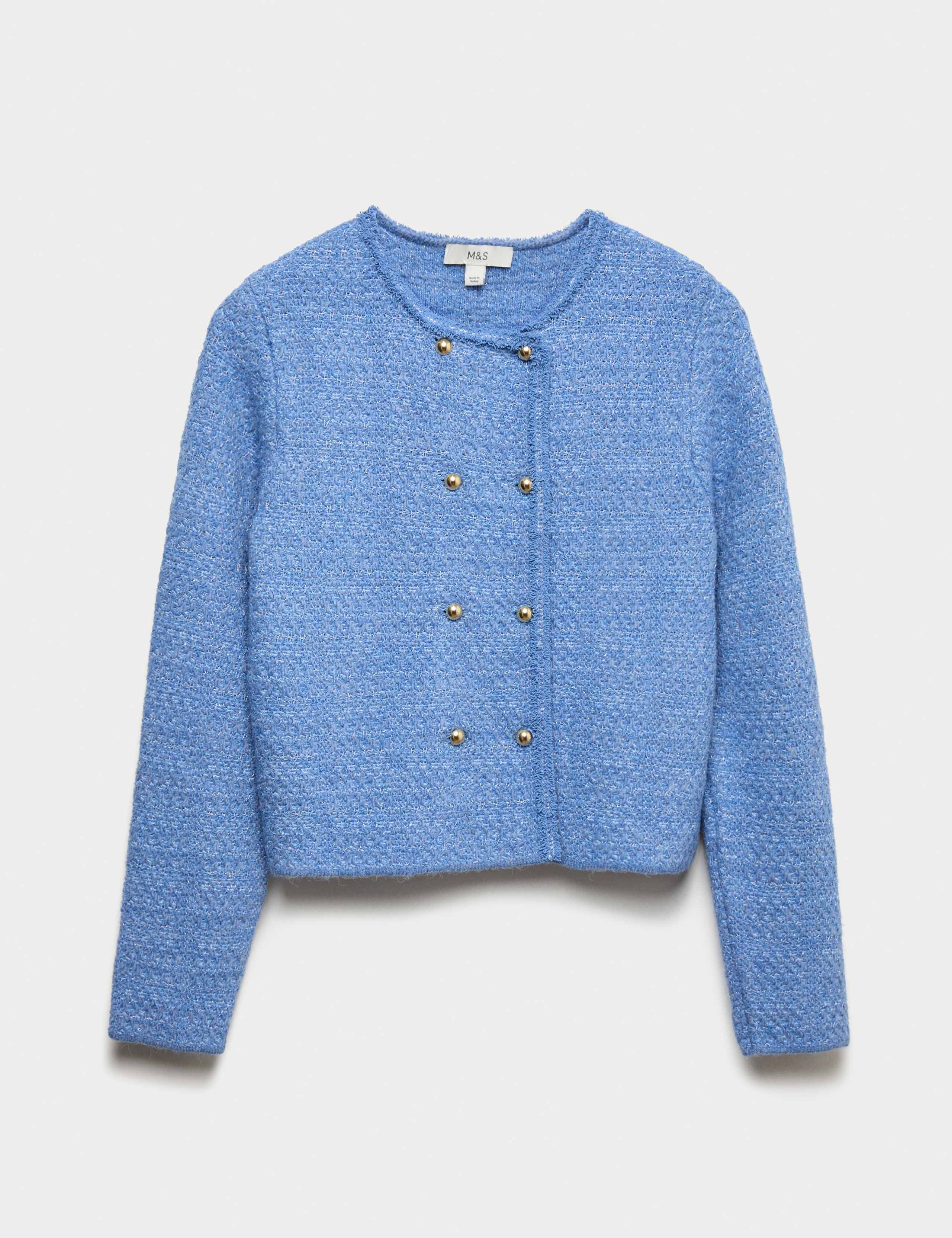 Cotton Blend Textured Knitted Jacket