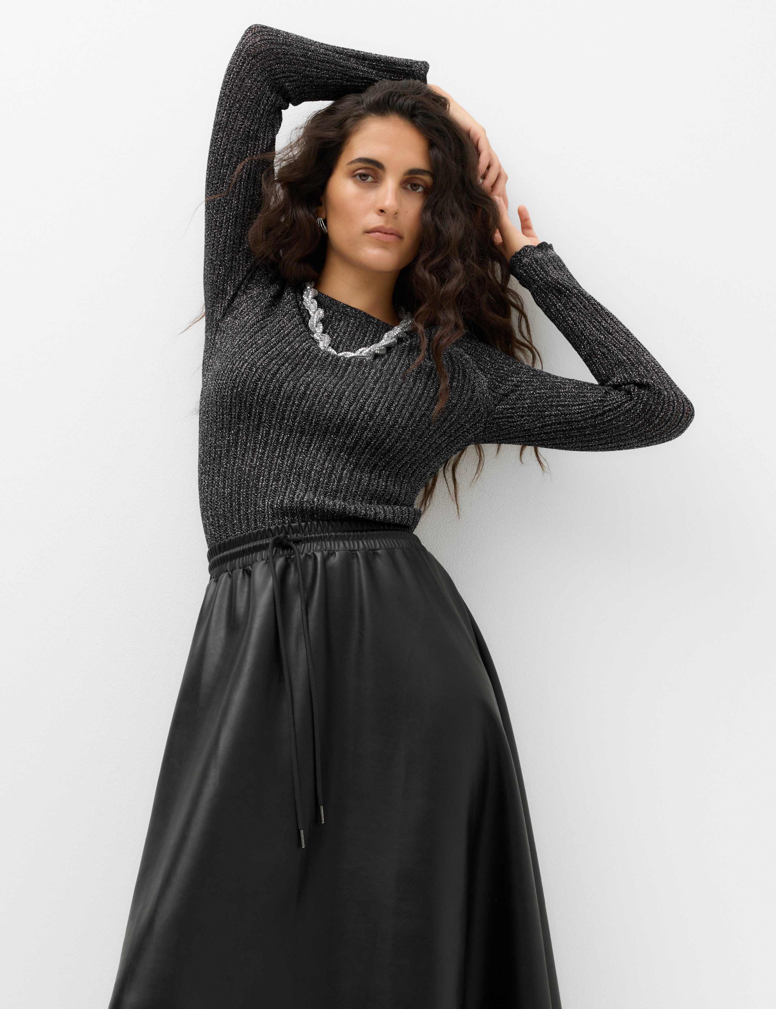 Pointelle Sparkle Crew Neck Slim Fit Jumper