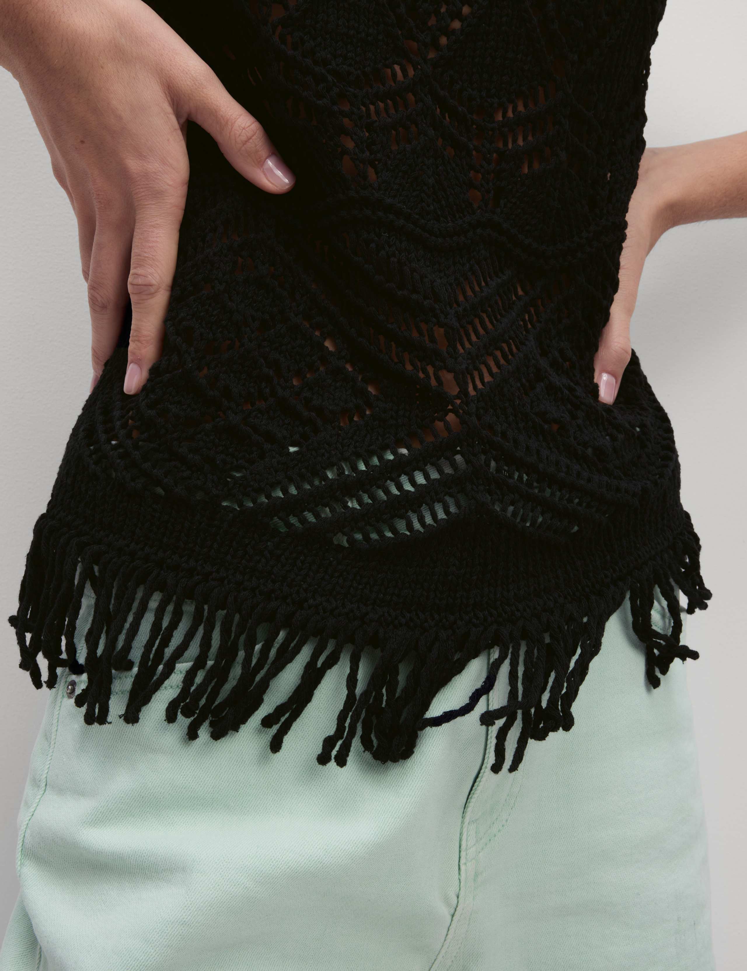 Pure Cotton Textured Slim Fit Knitted Top