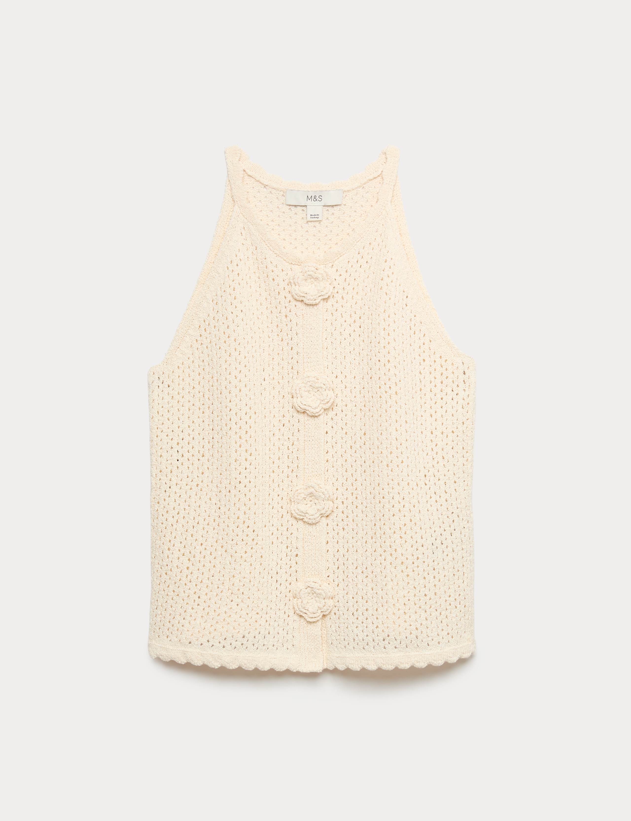 Cotton Blend Pointelle Knitted Vest